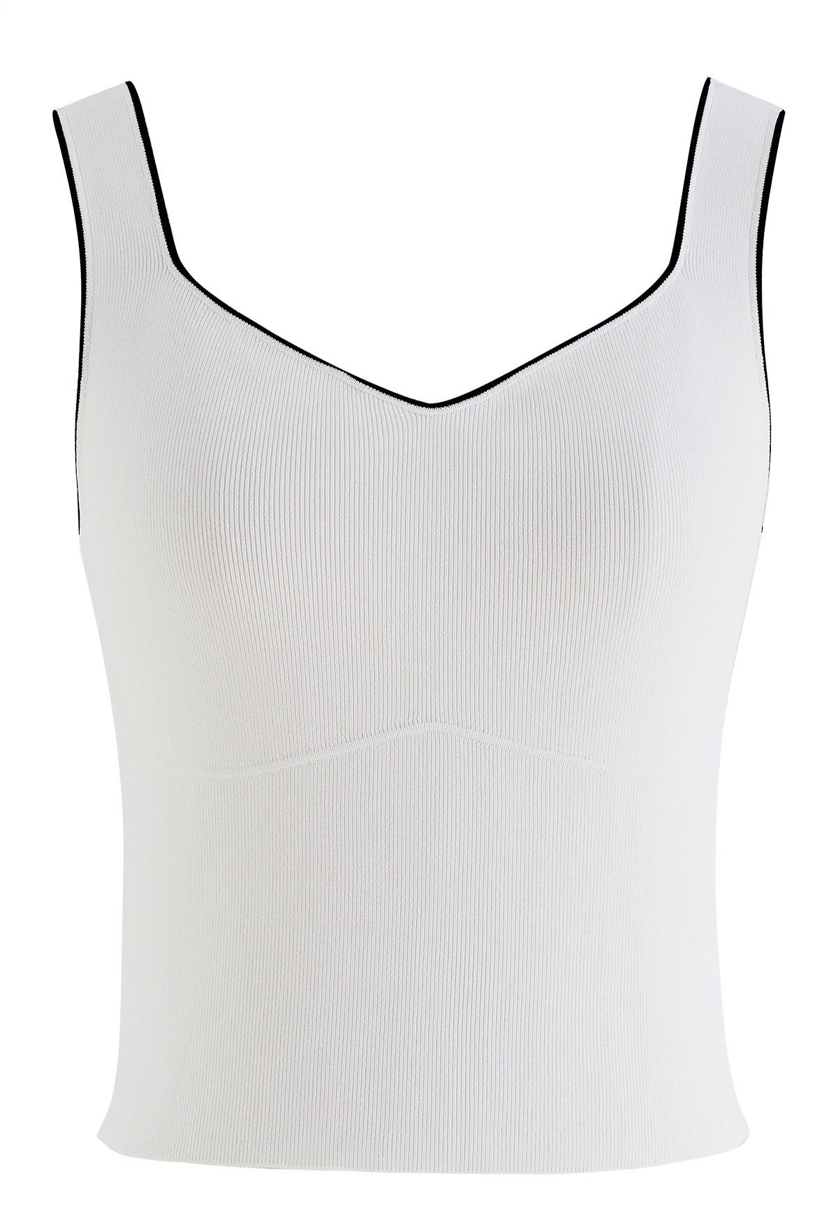 Contrast Edge Crop Tank Top in White