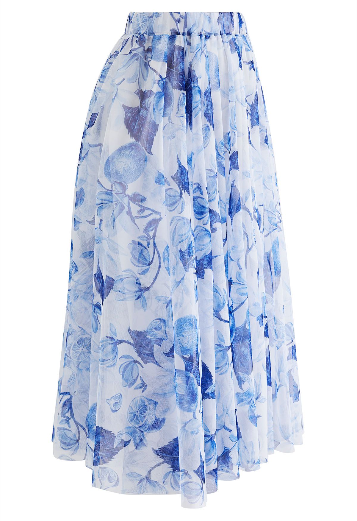 Indigo Lemon Printed Mesh Tulle Midi Skirt - Retro, Indie and Unique ...