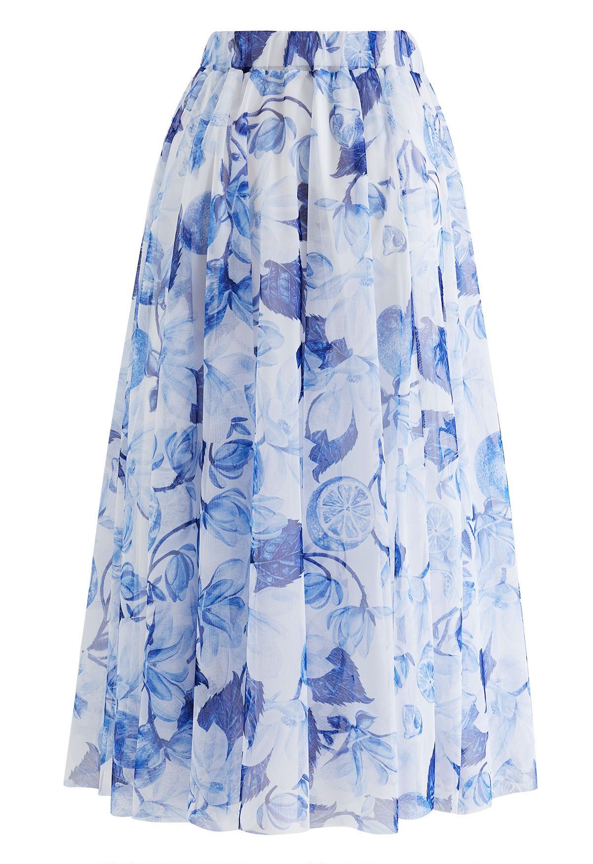 Indigo Lemon Printed Mesh Tulle Midi Skirt - Retro, Indie and Unique ...