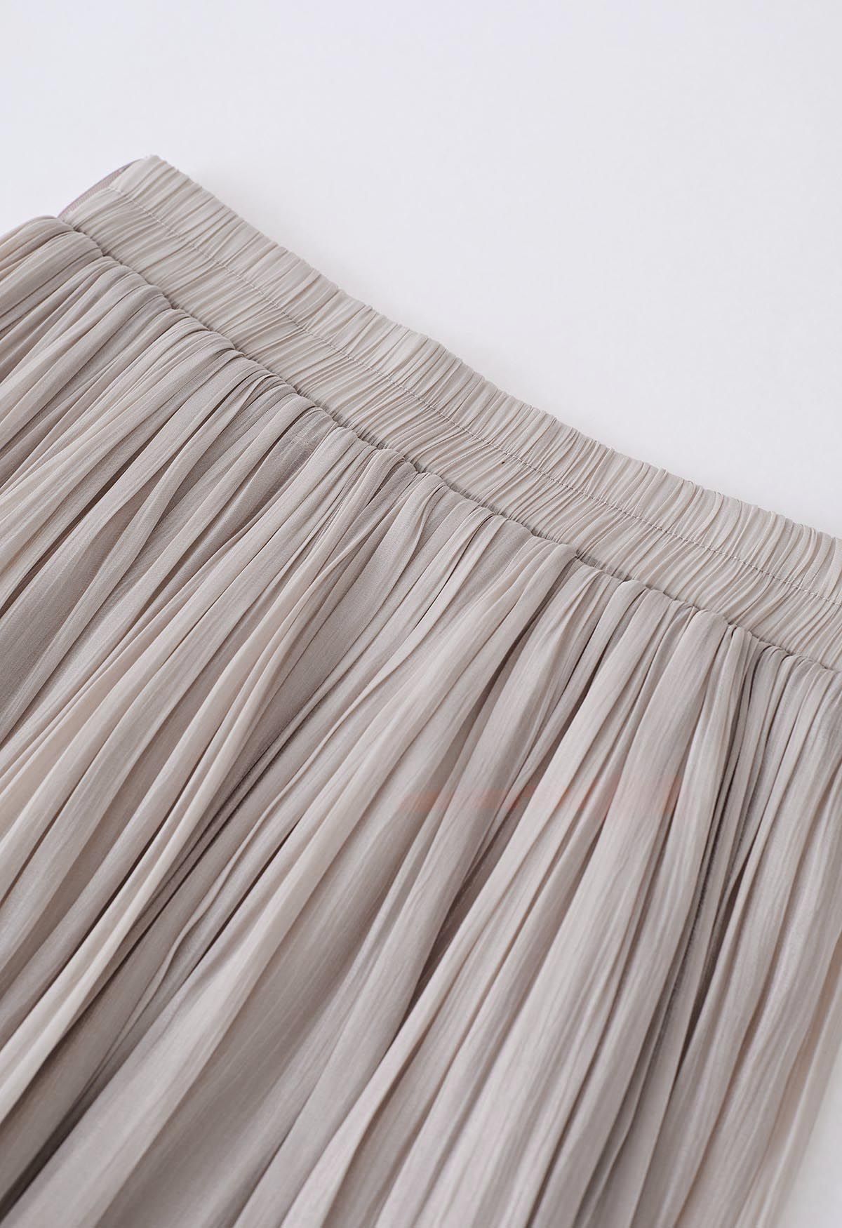 Shimmery Pleated Belt Maxi Skirt in Blush