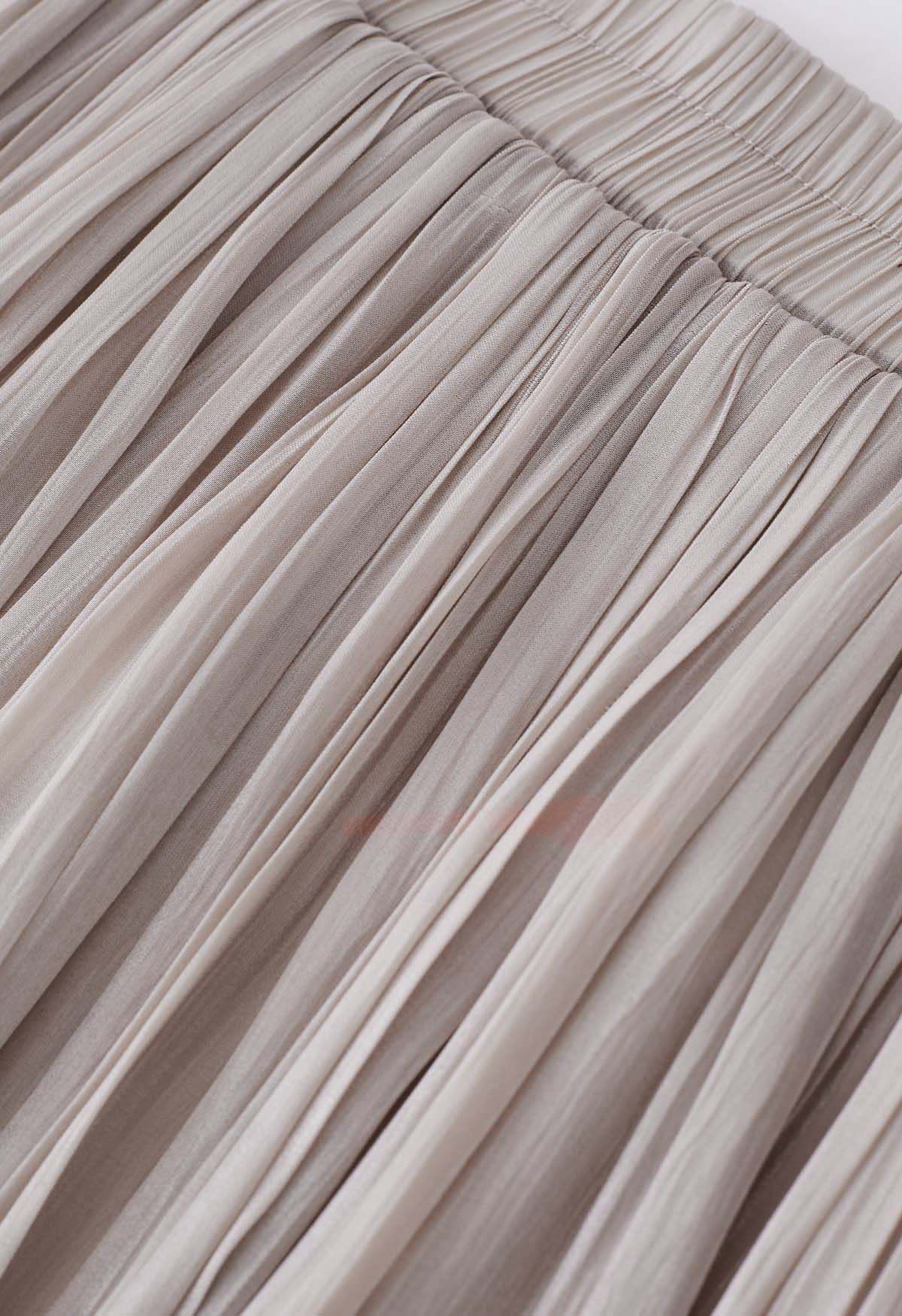 Shimmery Pleated Belt Maxi Skirt in Blush