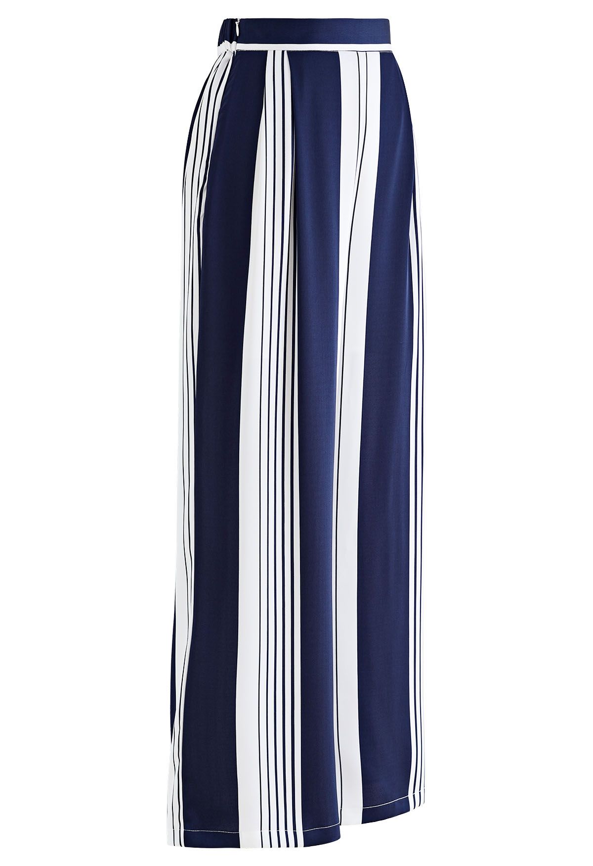 Contrast Stripe Straight-Leg Satin Pants in Navy