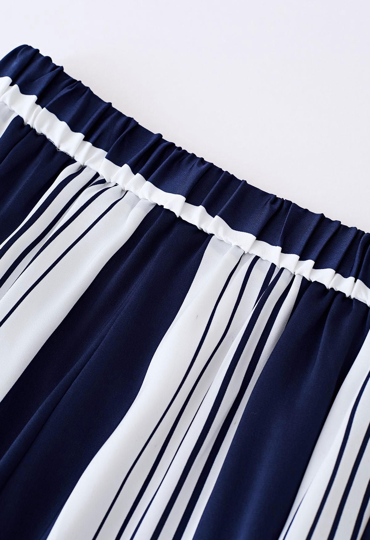 Contrast Stripe Straight-Leg Satin Pants in Navy