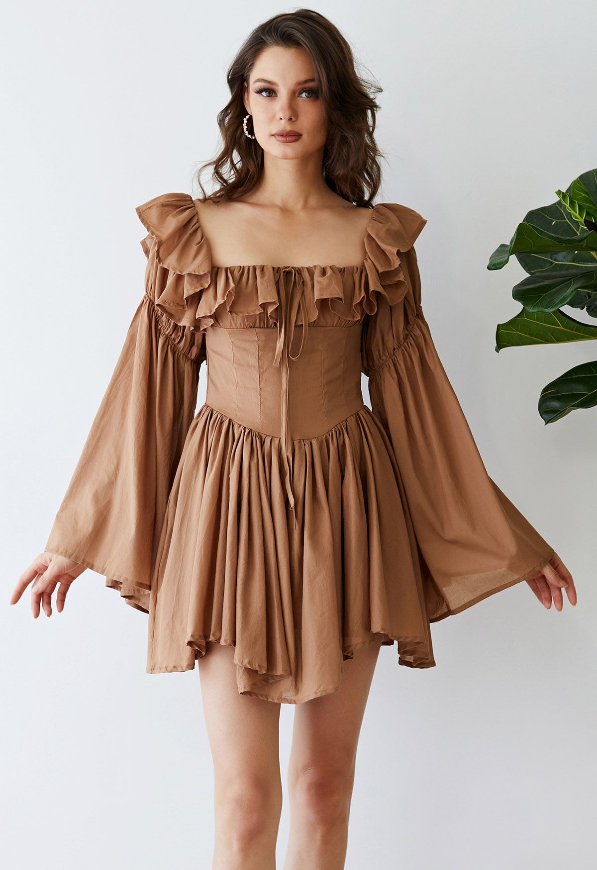 Ruffle Neckline Flare Sleeves Asymmetric Frilling Dress - Retro, Indie and  Unique Fashion