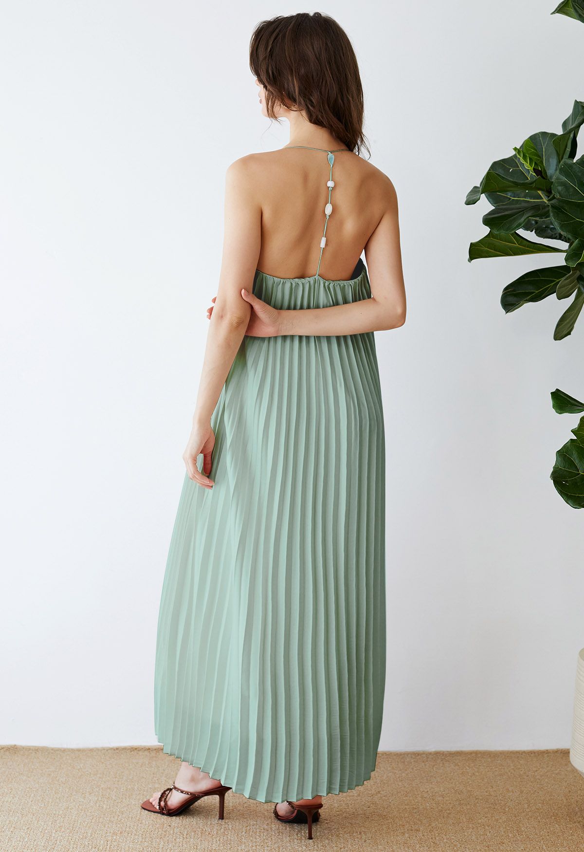 Exclusive pleated maxi dress in clearance sage