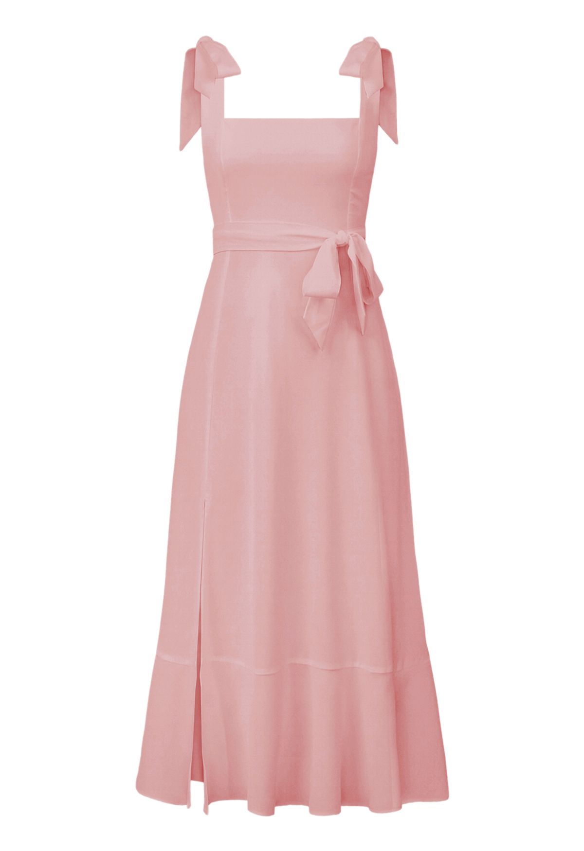 Ruffle Hem Tie-Shoulder Cami Dress in Pink