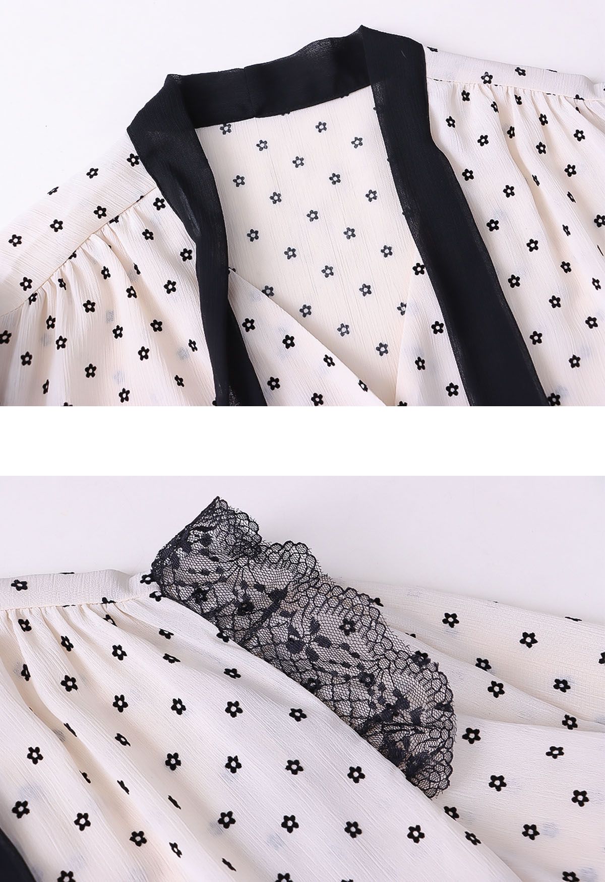 Lacy Shoulder Tie-Bow Floret Printed Shirt