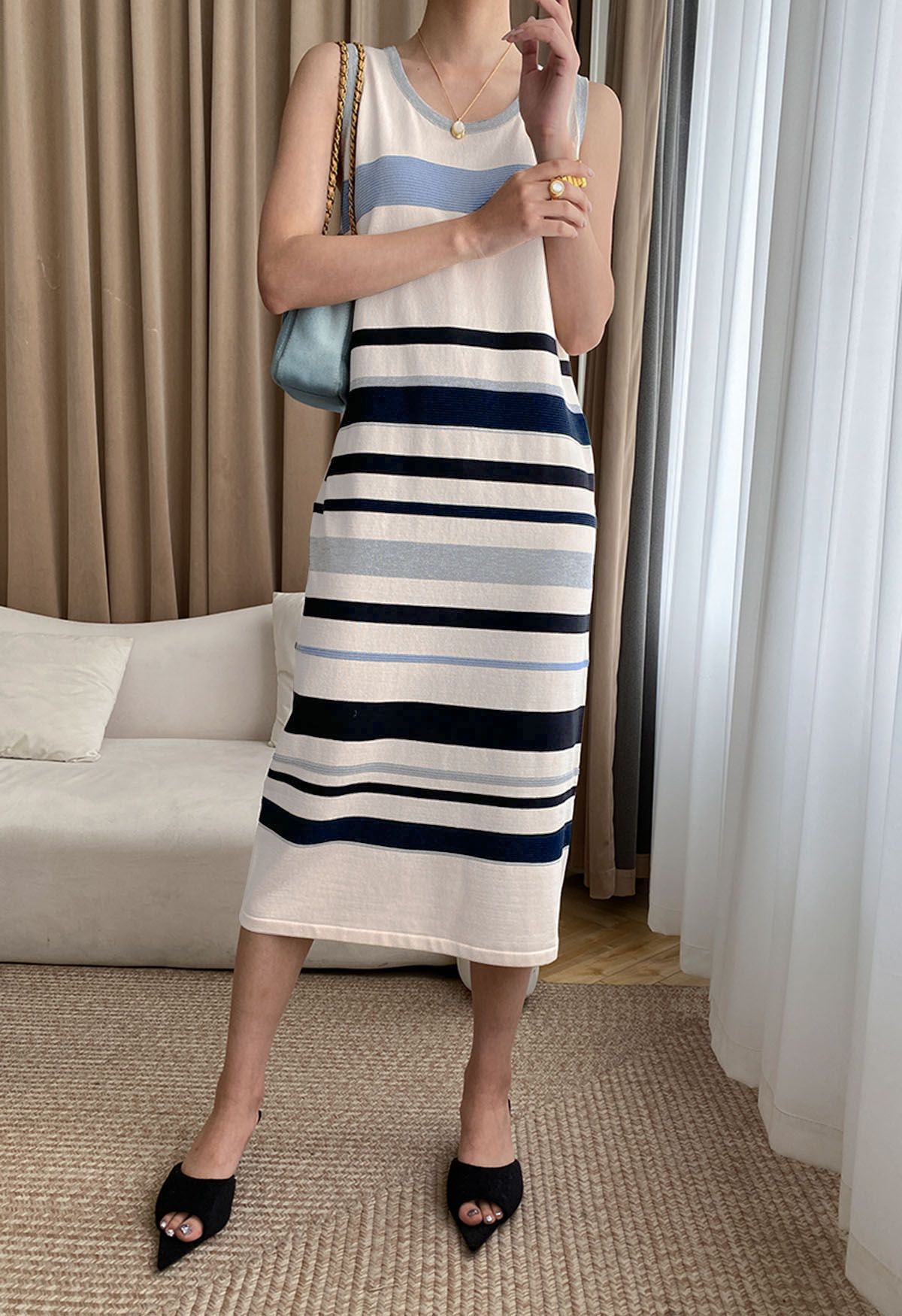 Contrast Striped Sleeveless Knit Dress