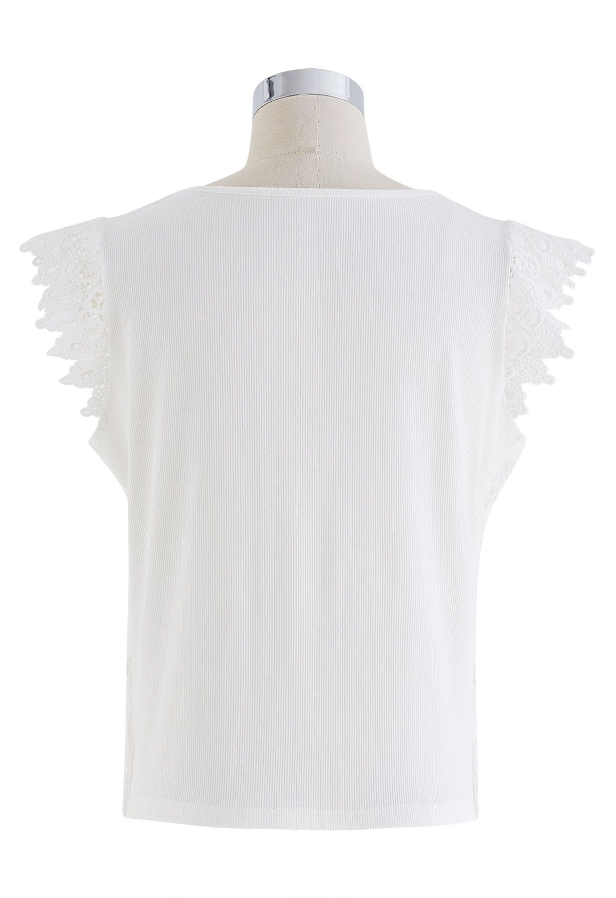 Butterfly Cutwork Lace Flutter Sleeve Top in White