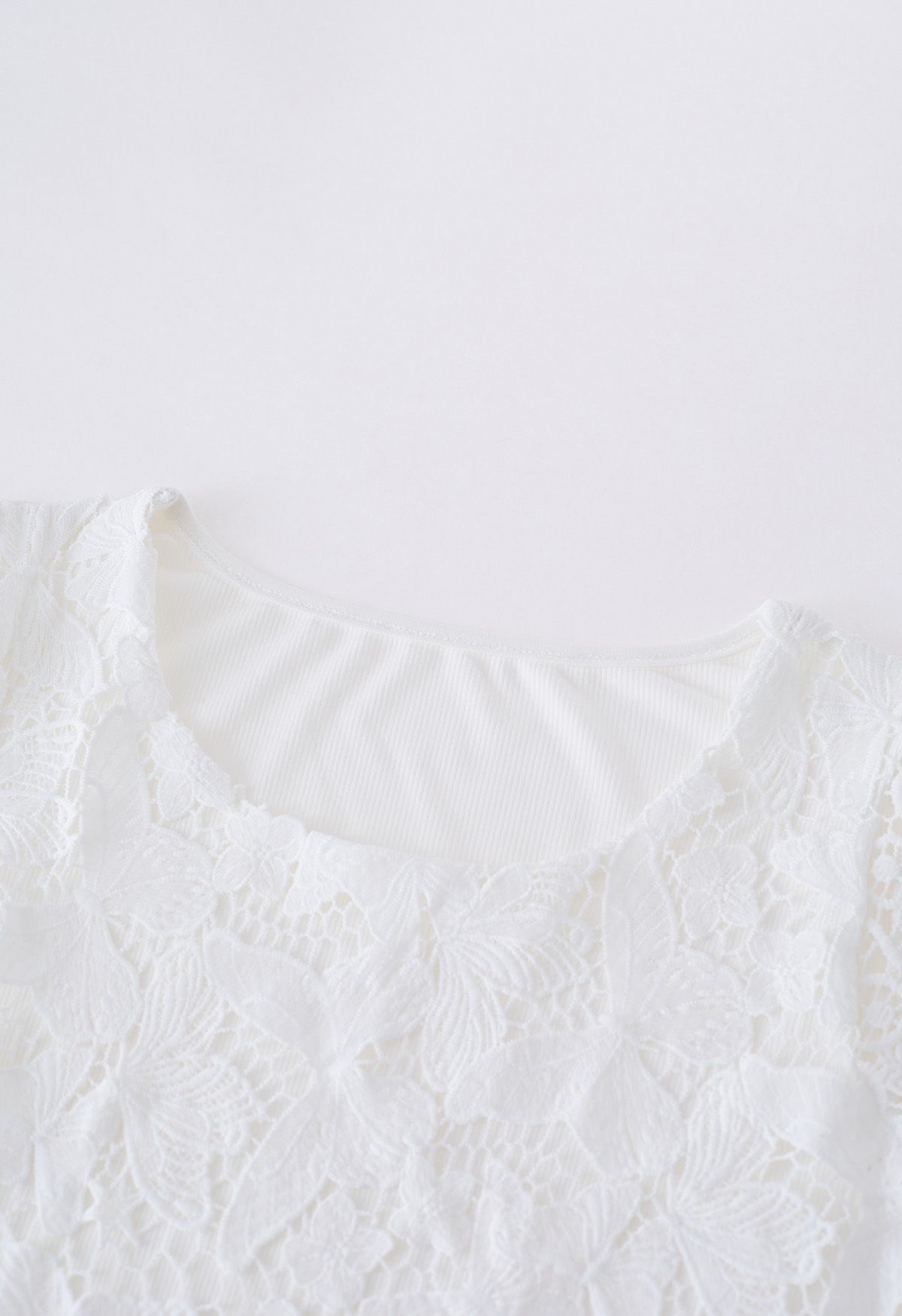 Butterfly Cutwork Lace Flutter Sleeve Top in White