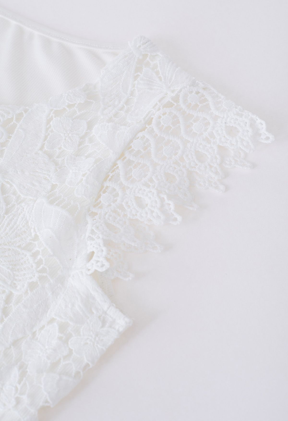 Butterfly Cutwork Lace Flutter Sleeve Top in White