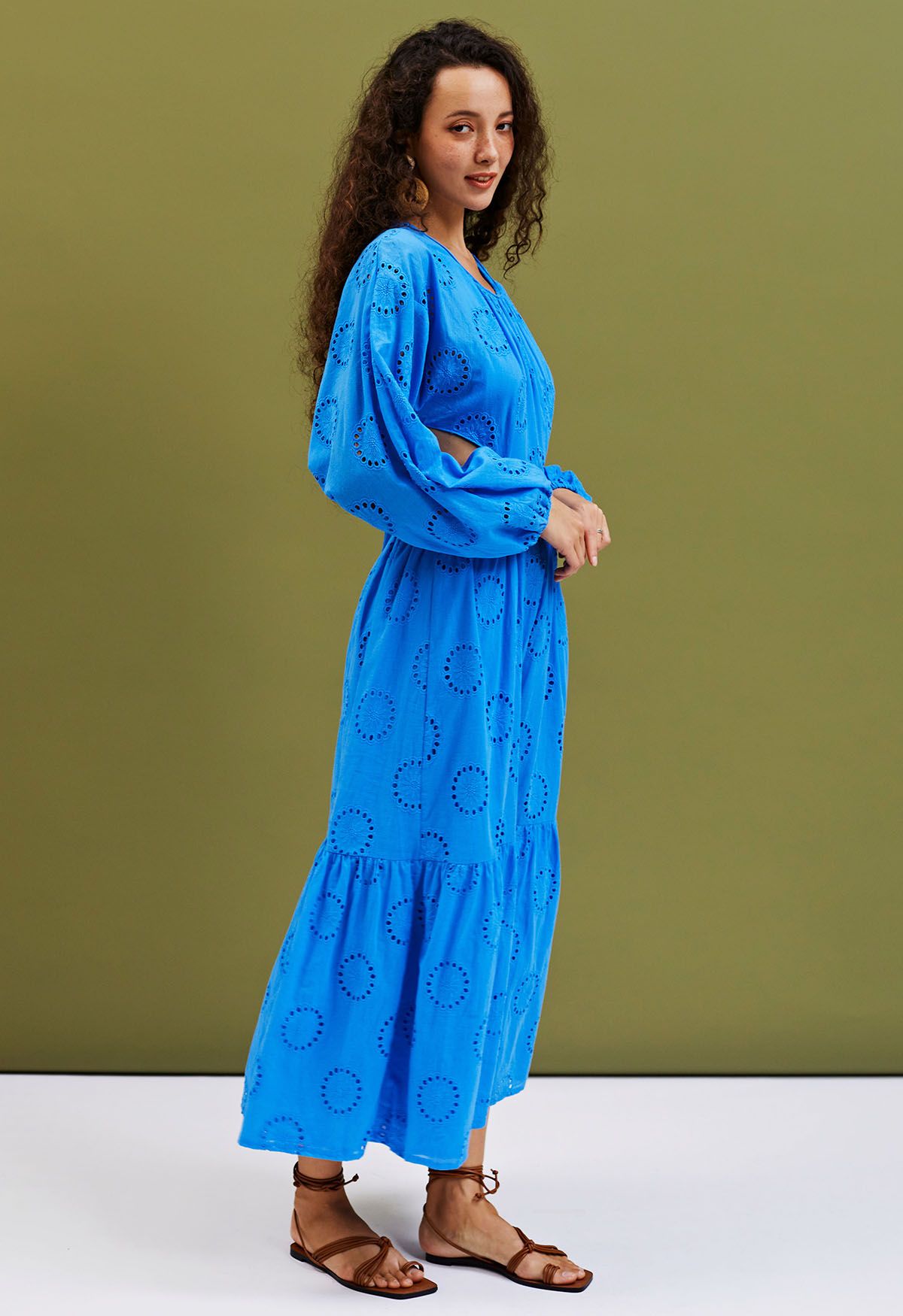 Bohemian Embroidered Eyelet Backless Maxi Dress