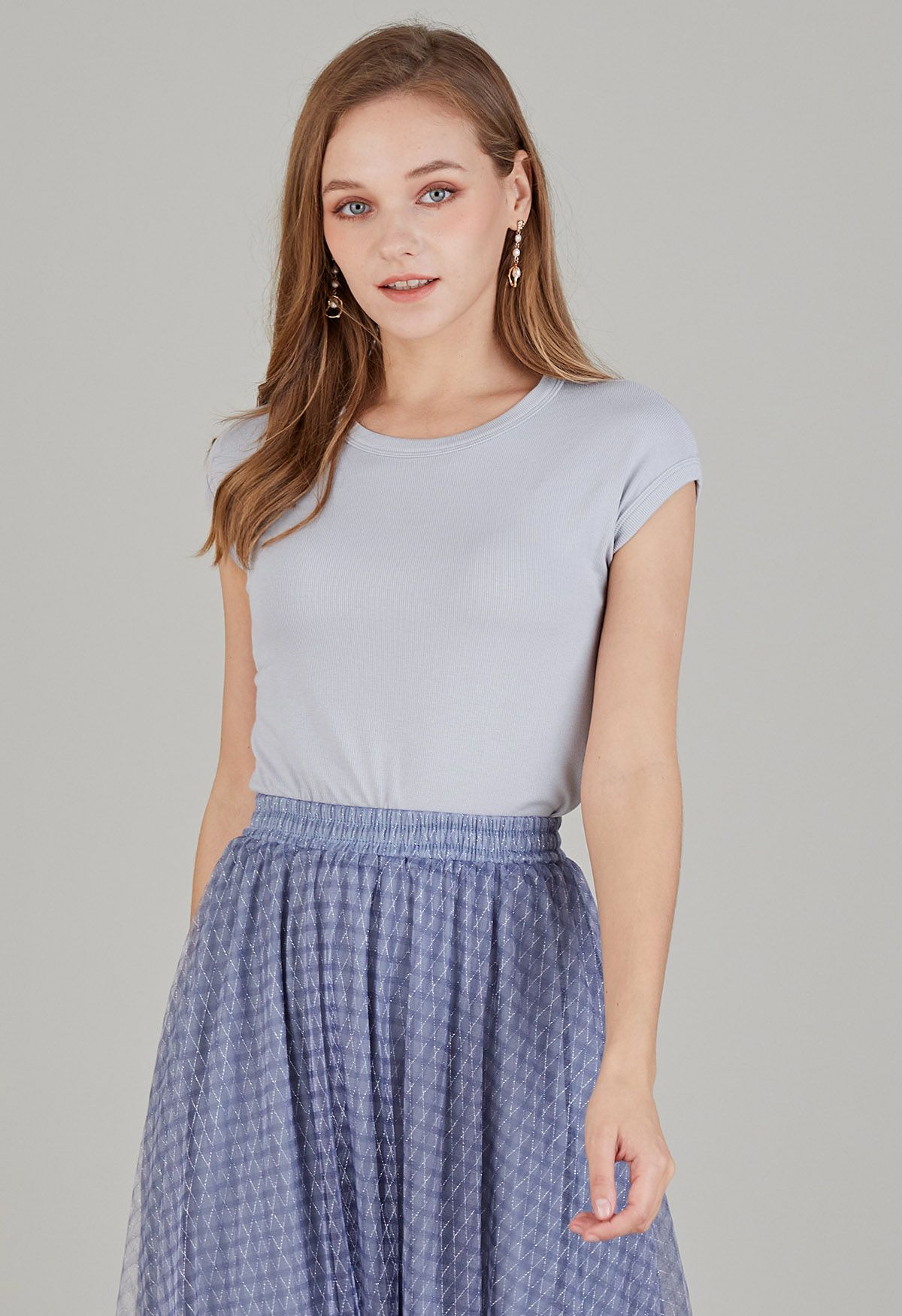 Elegant Crew Neck Cotton Crop Top in Lavender