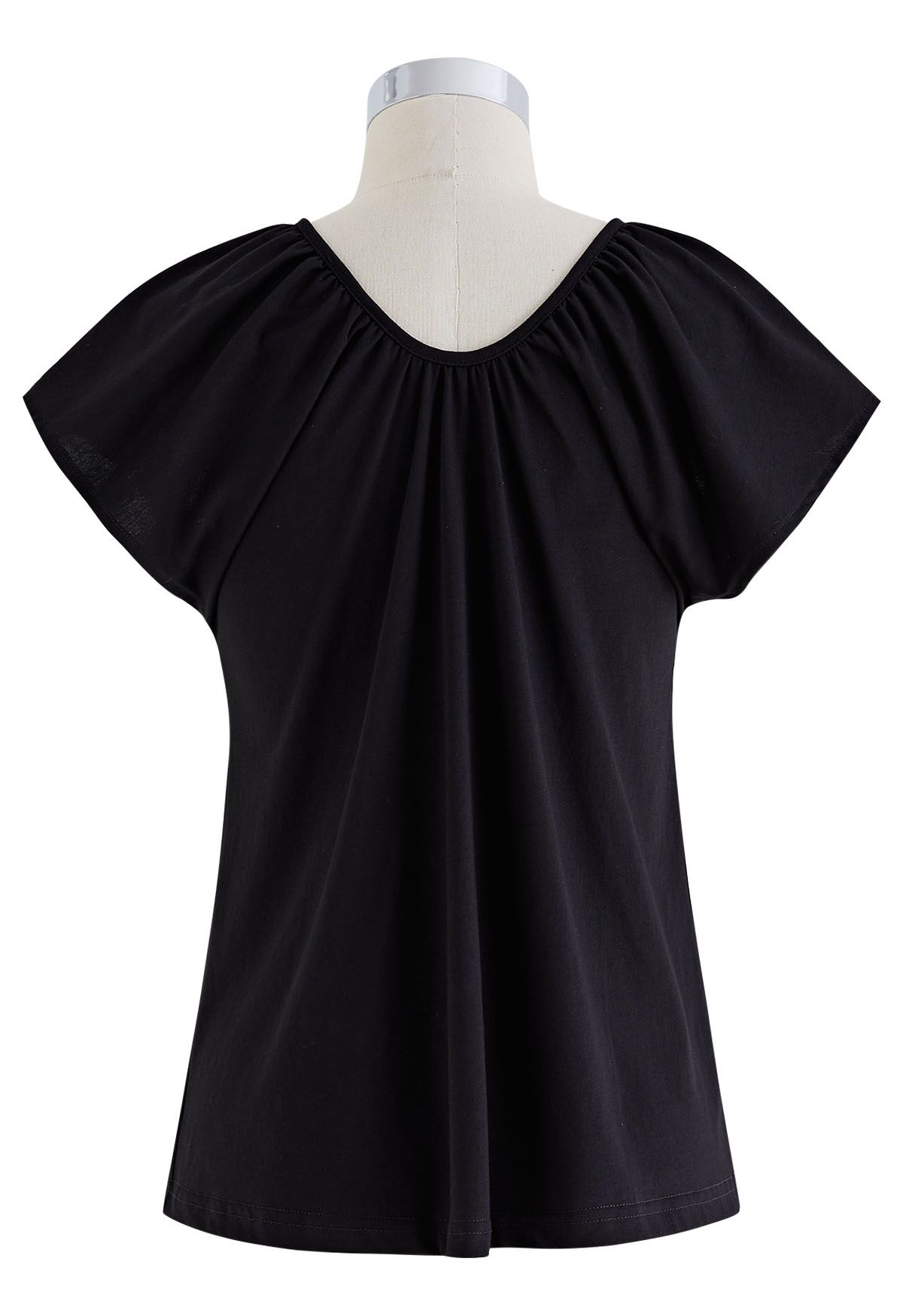 Button Trim V-Neck Flutter Sleeve Top