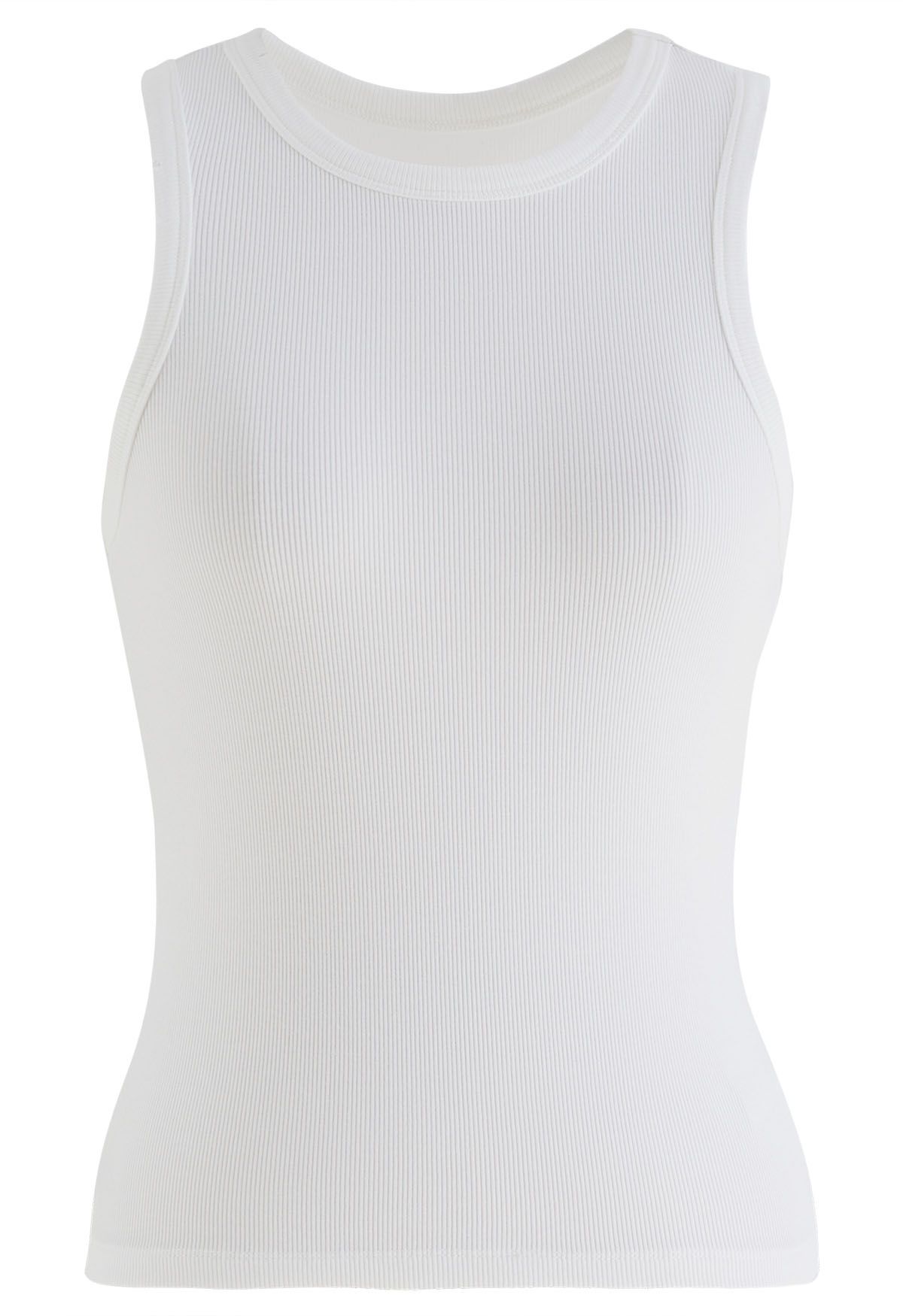 Washed Frayed Edge Ribbed Tank Top in White - Retro, Indie and