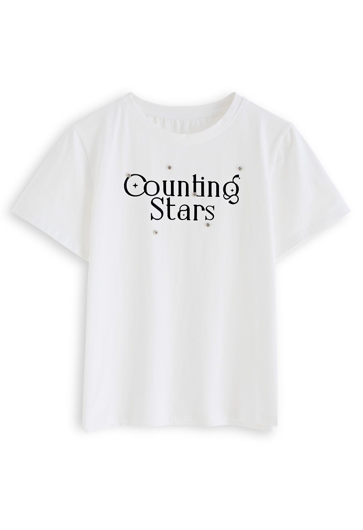 Counting Stars Print Crew Neck T-Shirt in White