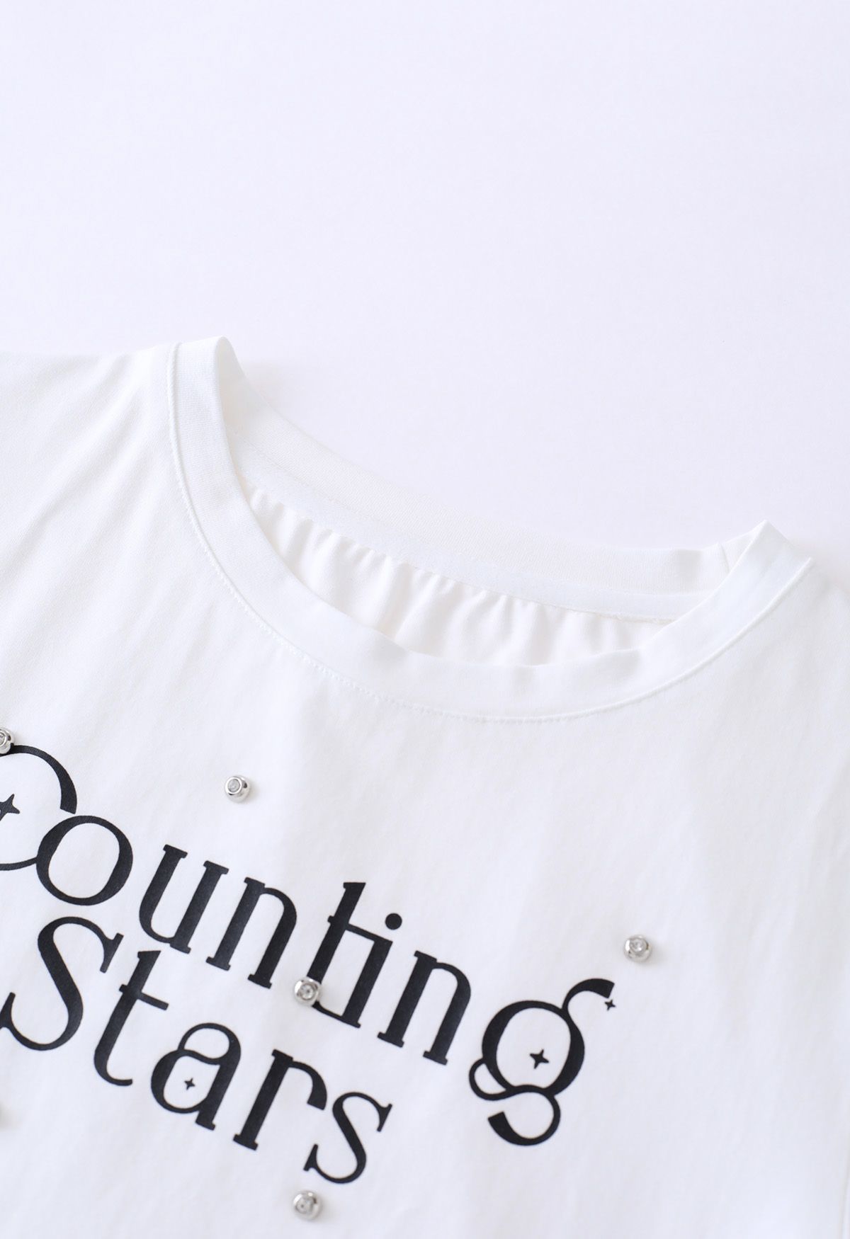 Counting Stars Print Crew Neck T-Shirt in White