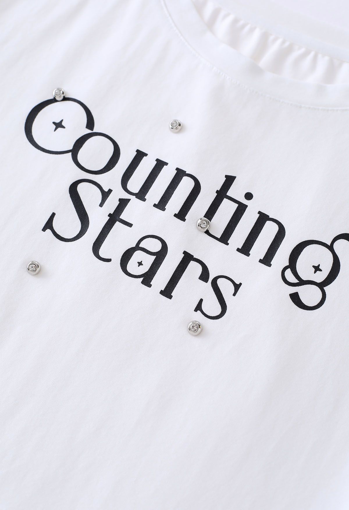 Counting Stars Print Crew Neck T-Shirt in White