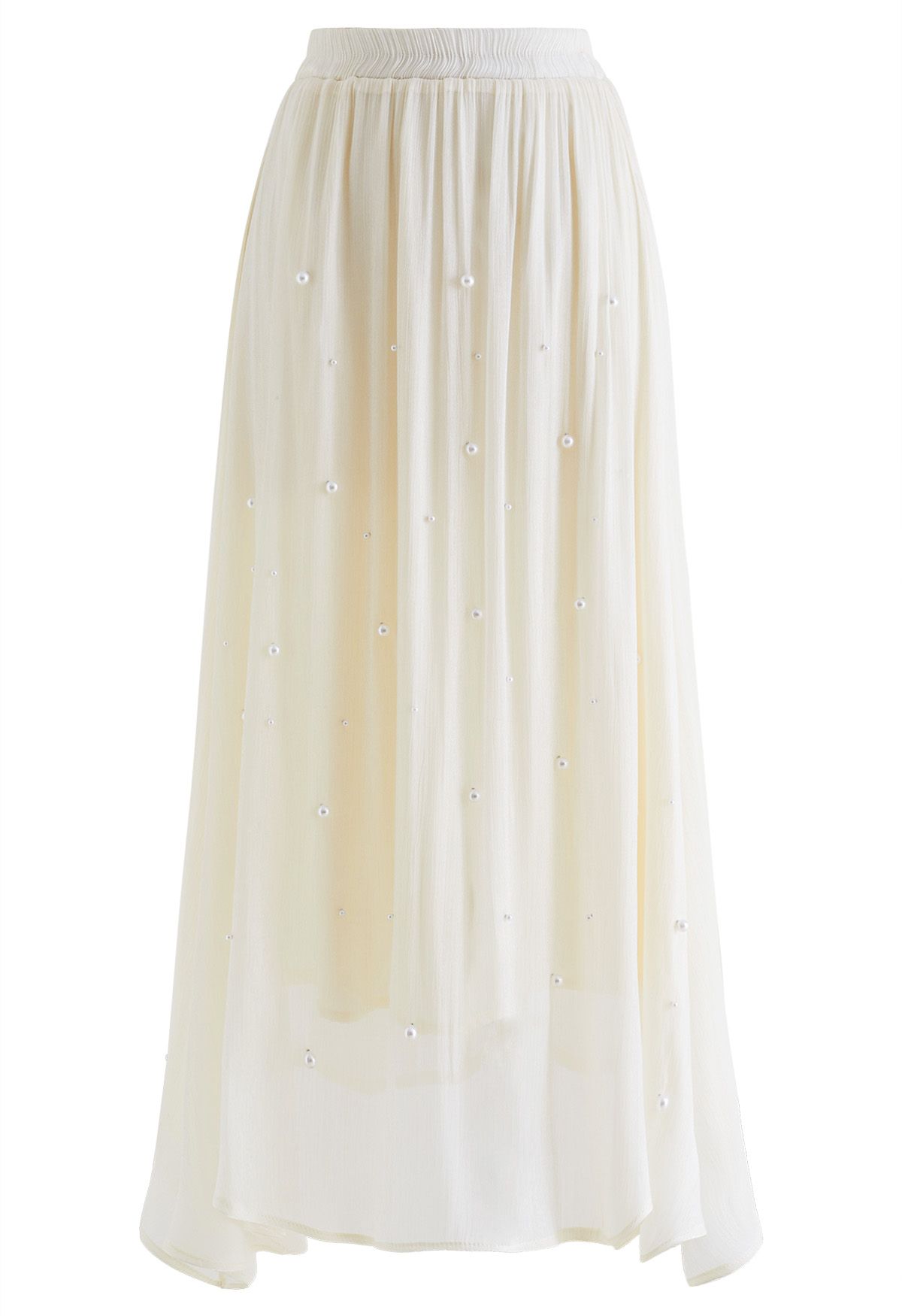 Irregular Pearl Shimmer Chiffon Skirt in Cream