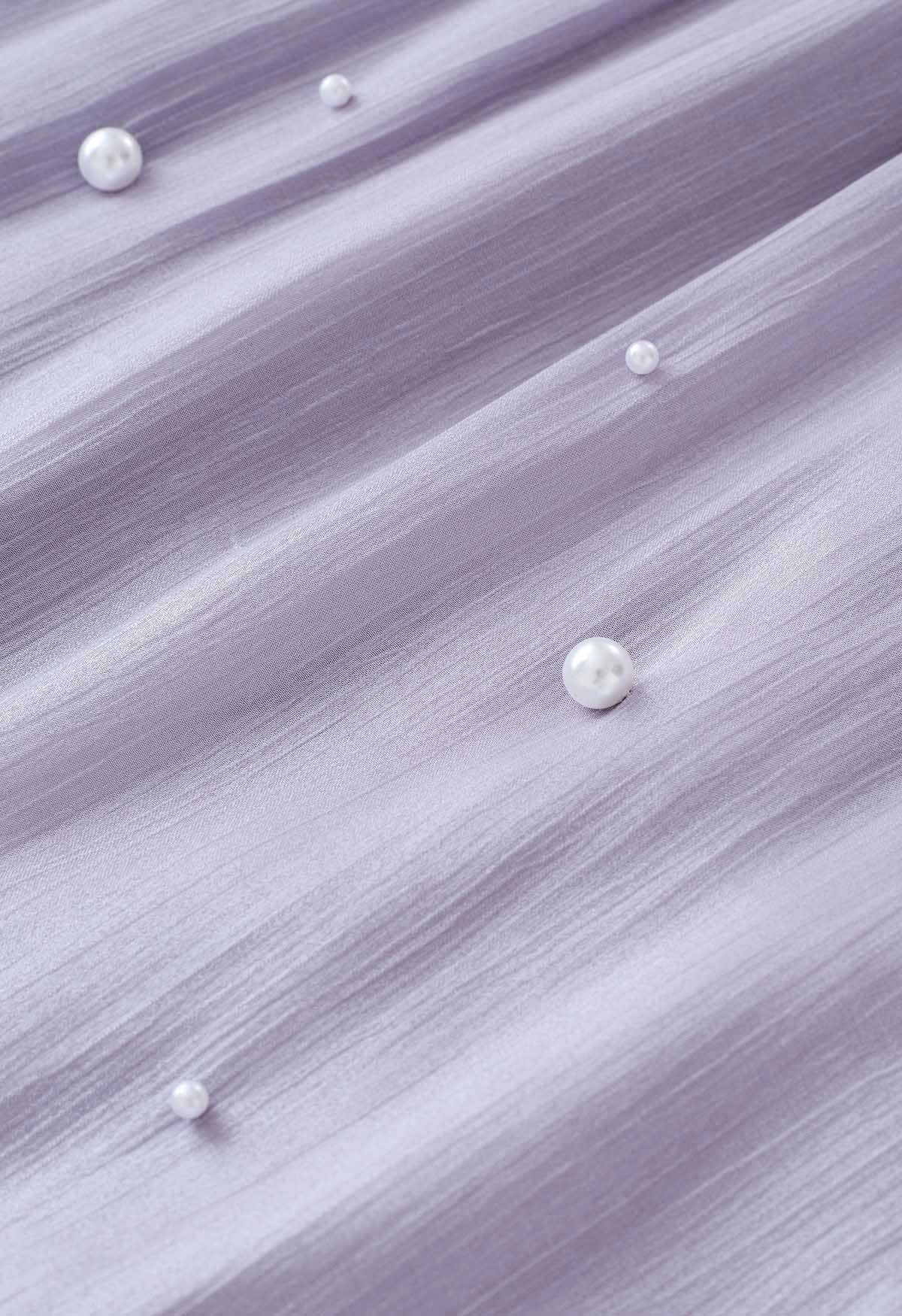 Irregular Pearl Shimmer Chiffon Skirt in Lavender