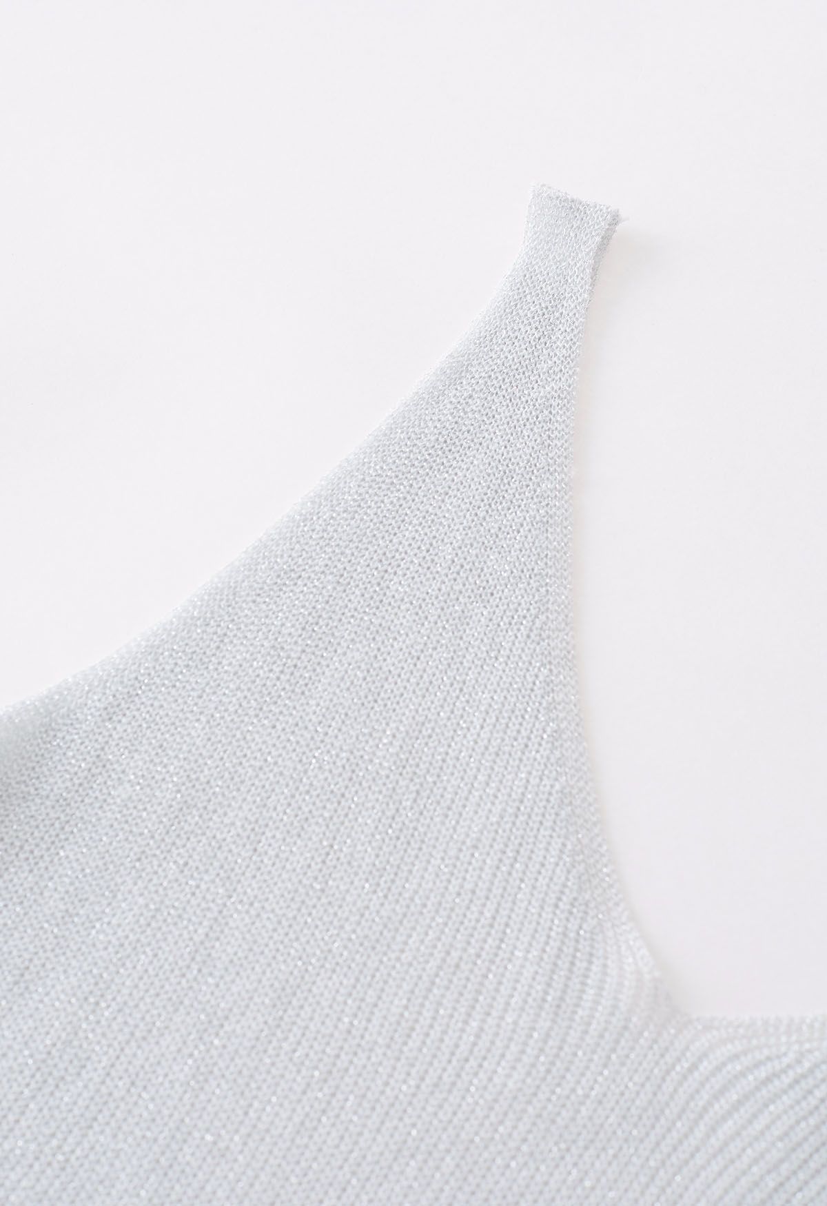 V-Neck Shimmer Knit Tank Top in Silver