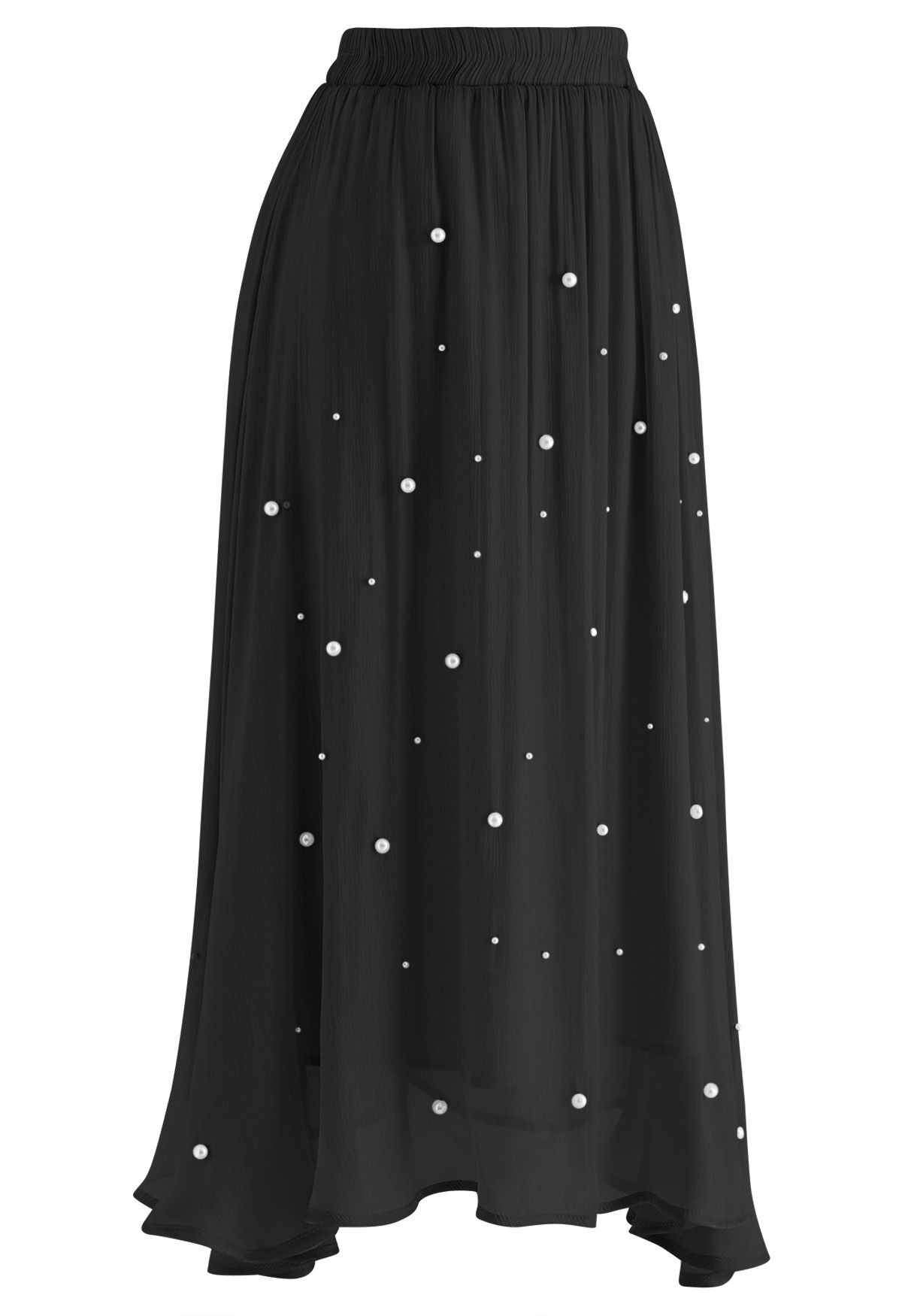 Irregular Pearl Shimmer Chiffon Skirt in Black