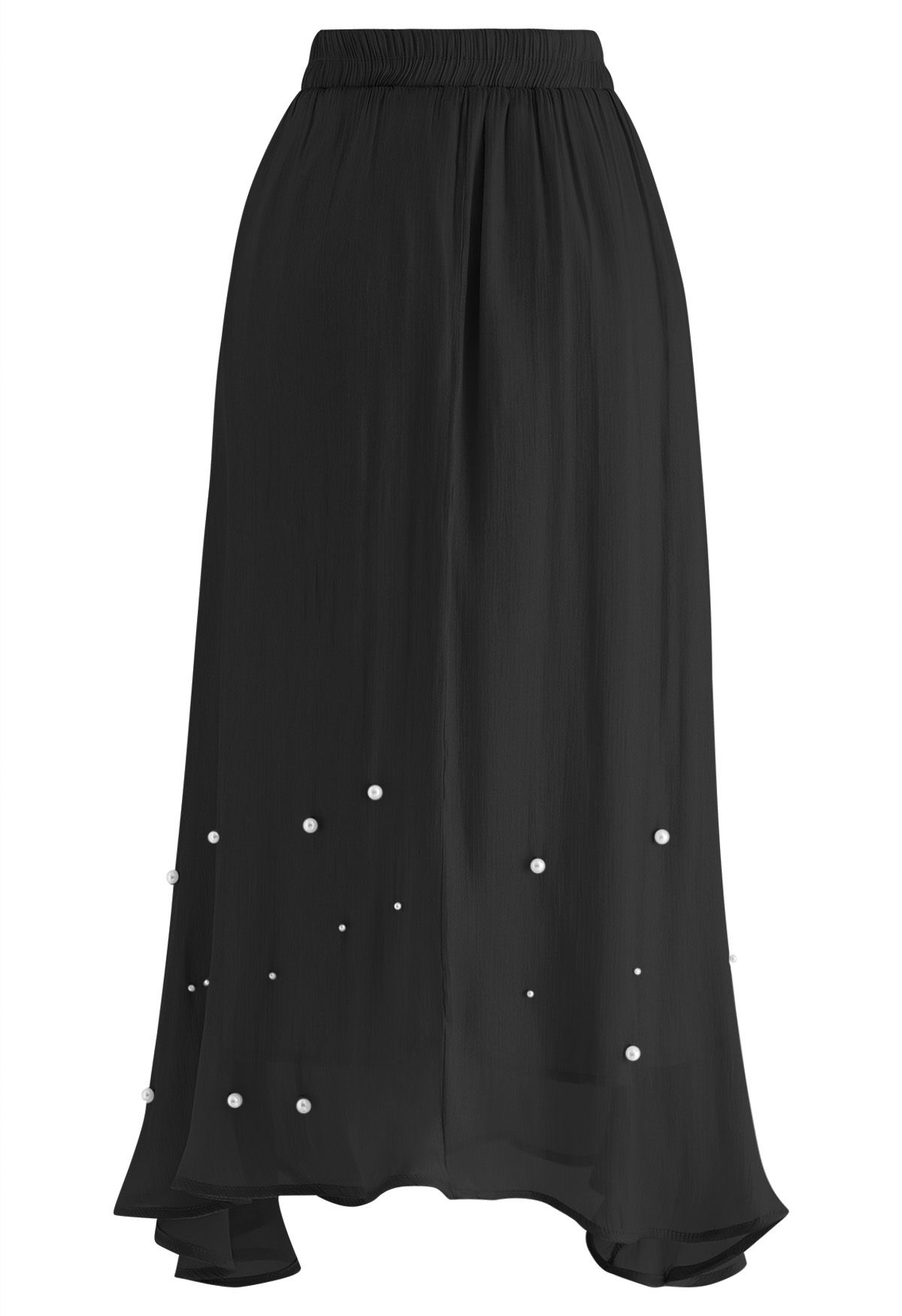 Irregular Pearl Shimmer Chiffon Skirt in Black