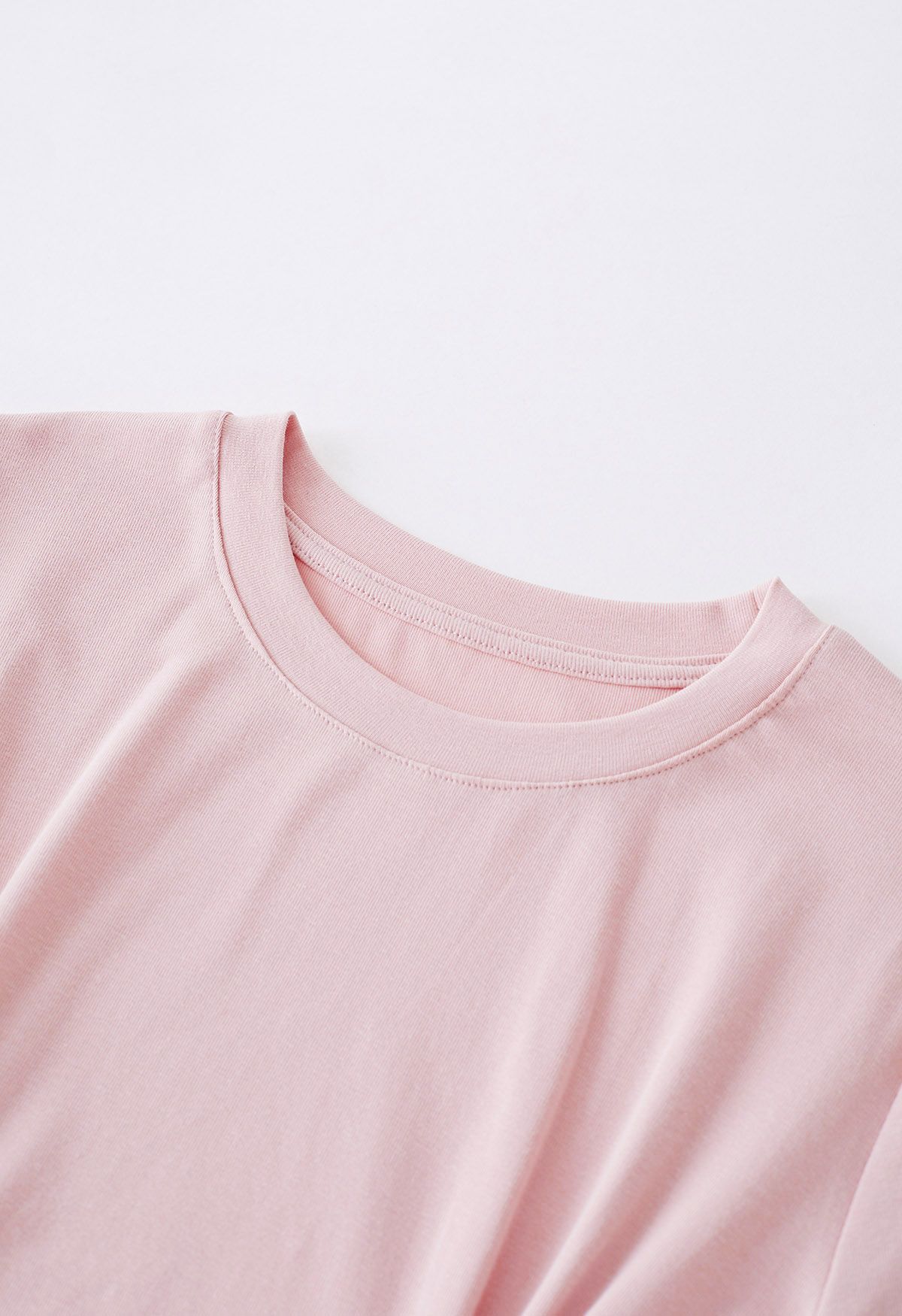 Gathering Ruched Crew Neck T-Shirt in Pink