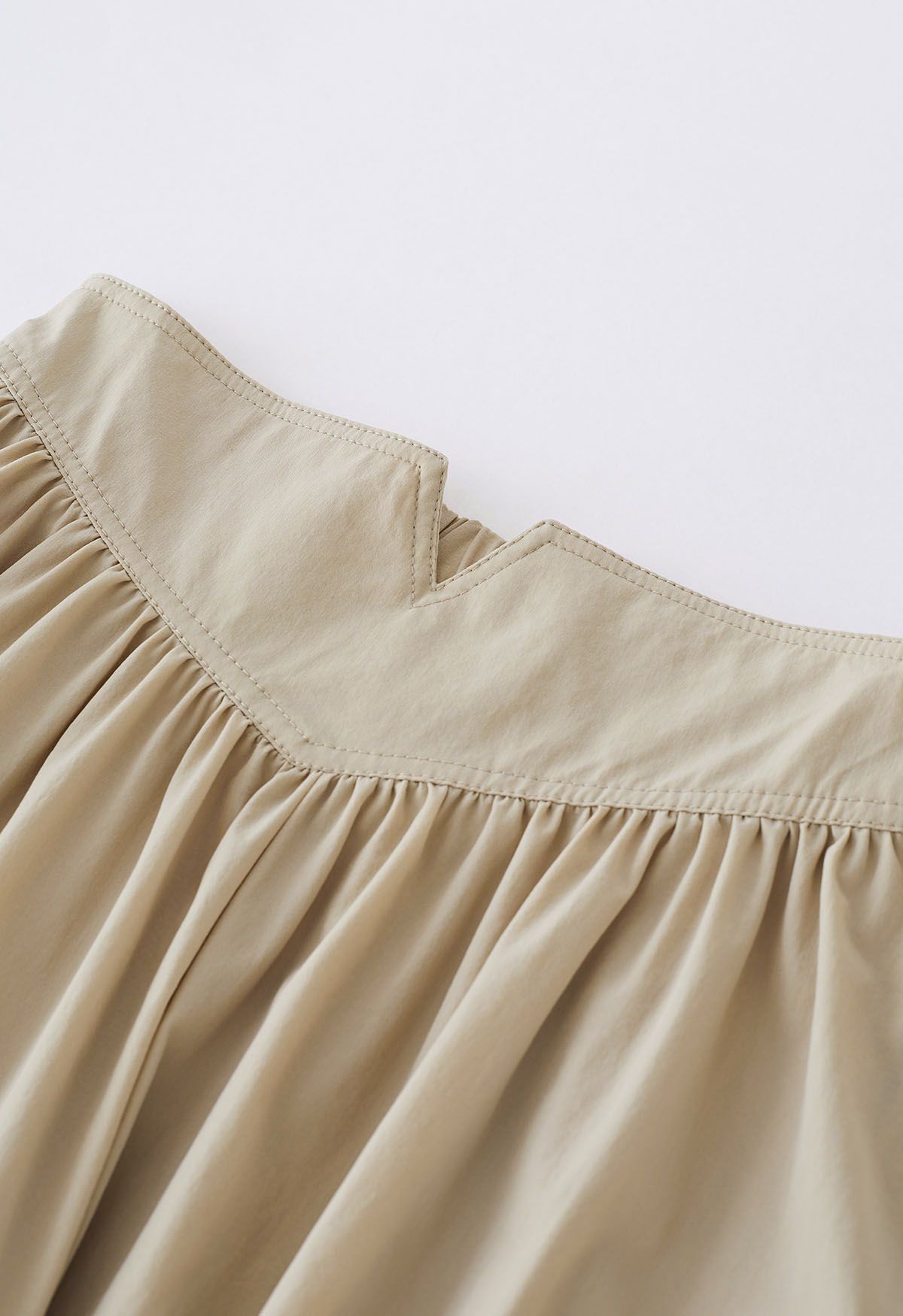 Notched Waist Flare Midi Skirt in Light Tan