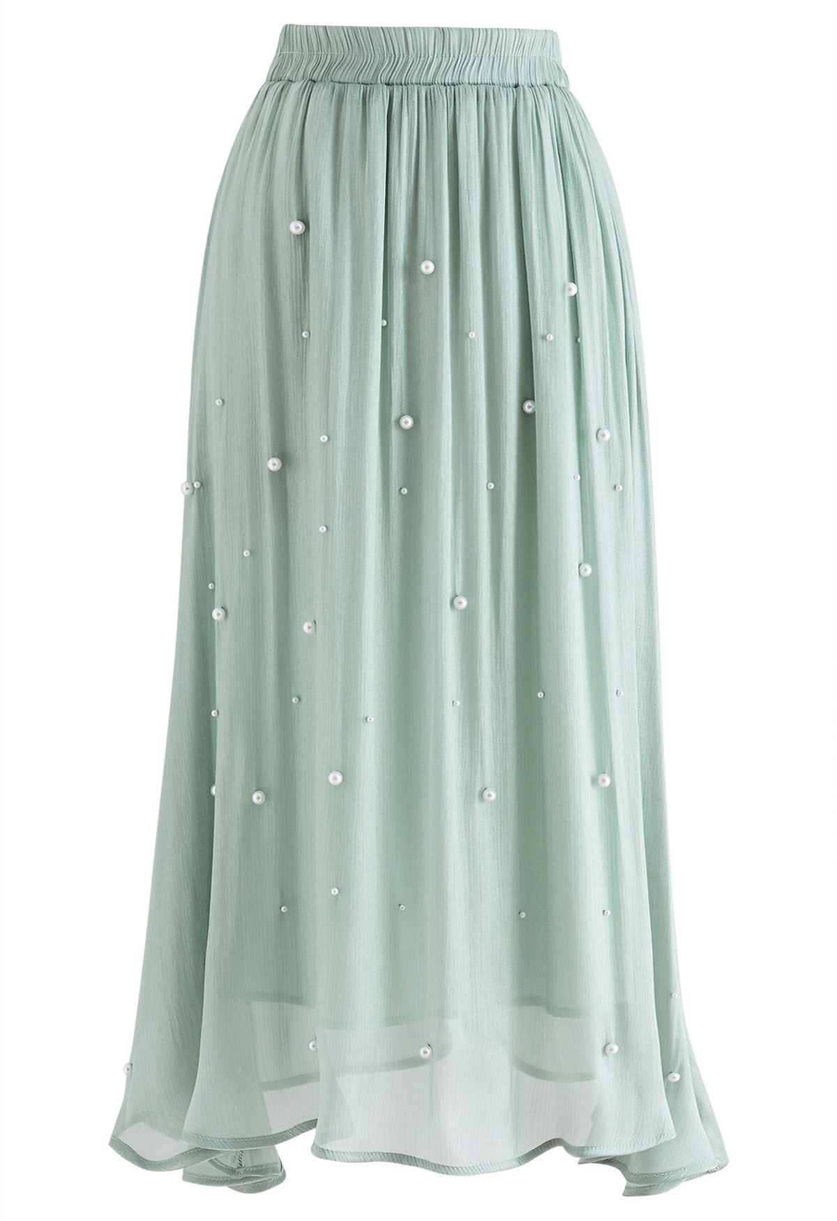 Irregular Pearl Shimmer Chiffon Skirt in Mint