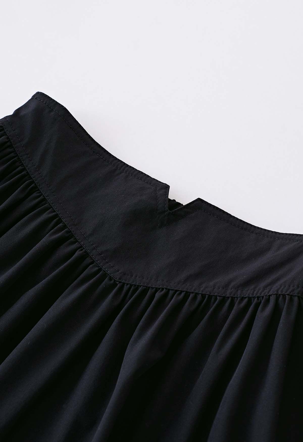 Notched Waist Flare Midi Skirt in Black