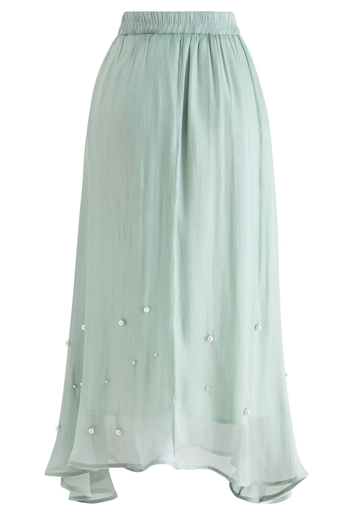 Irregular Pearl Shimmer Chiffon Skirt in Mint