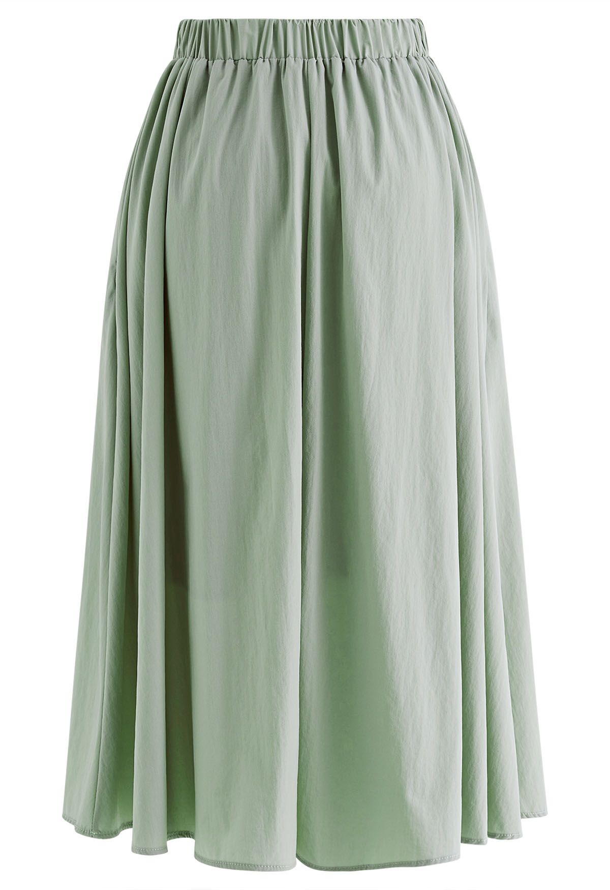 Notched Waist Flare Midi Skirt in Pea Green - Retro, Indie and Unique ...