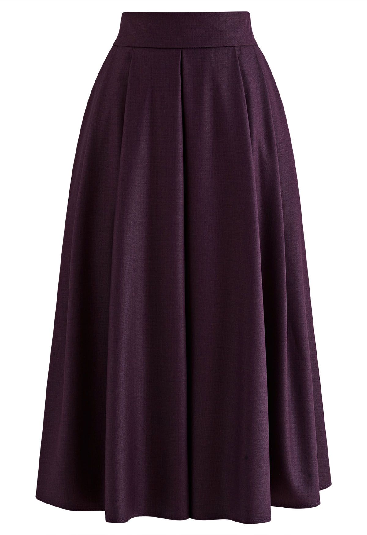 Side Pockets Pleated Midi Skirt in Plum