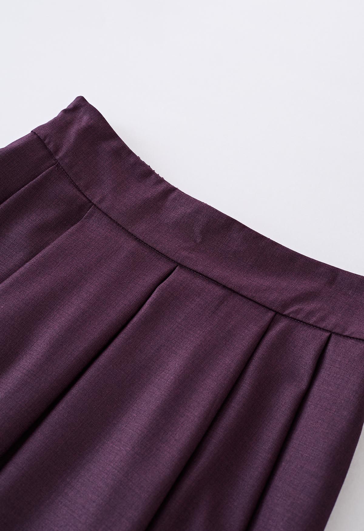 Side Pockets Pleated Midi Skirt in Plum