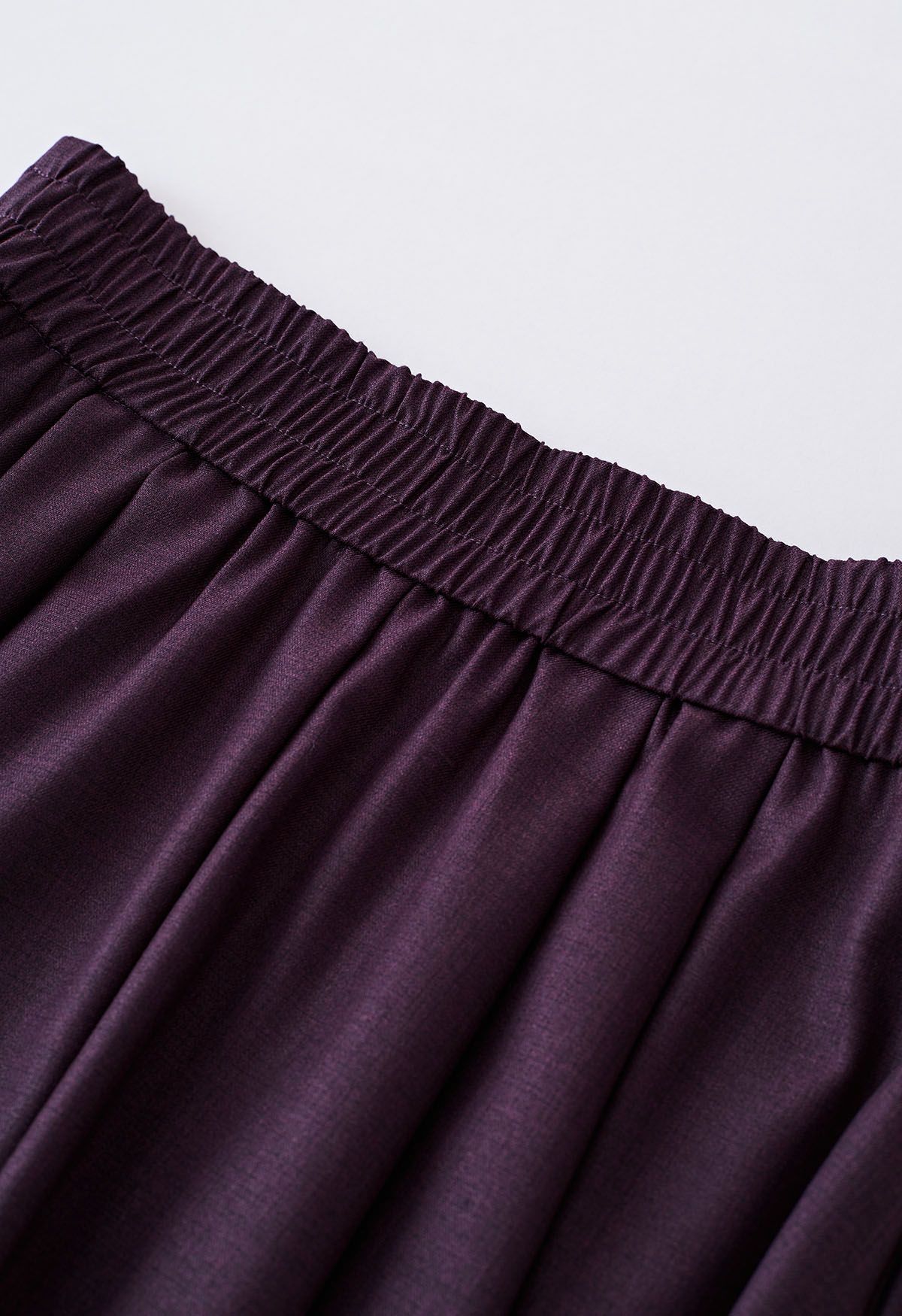 Side Pockets Pleated Midi Skirt in Plum