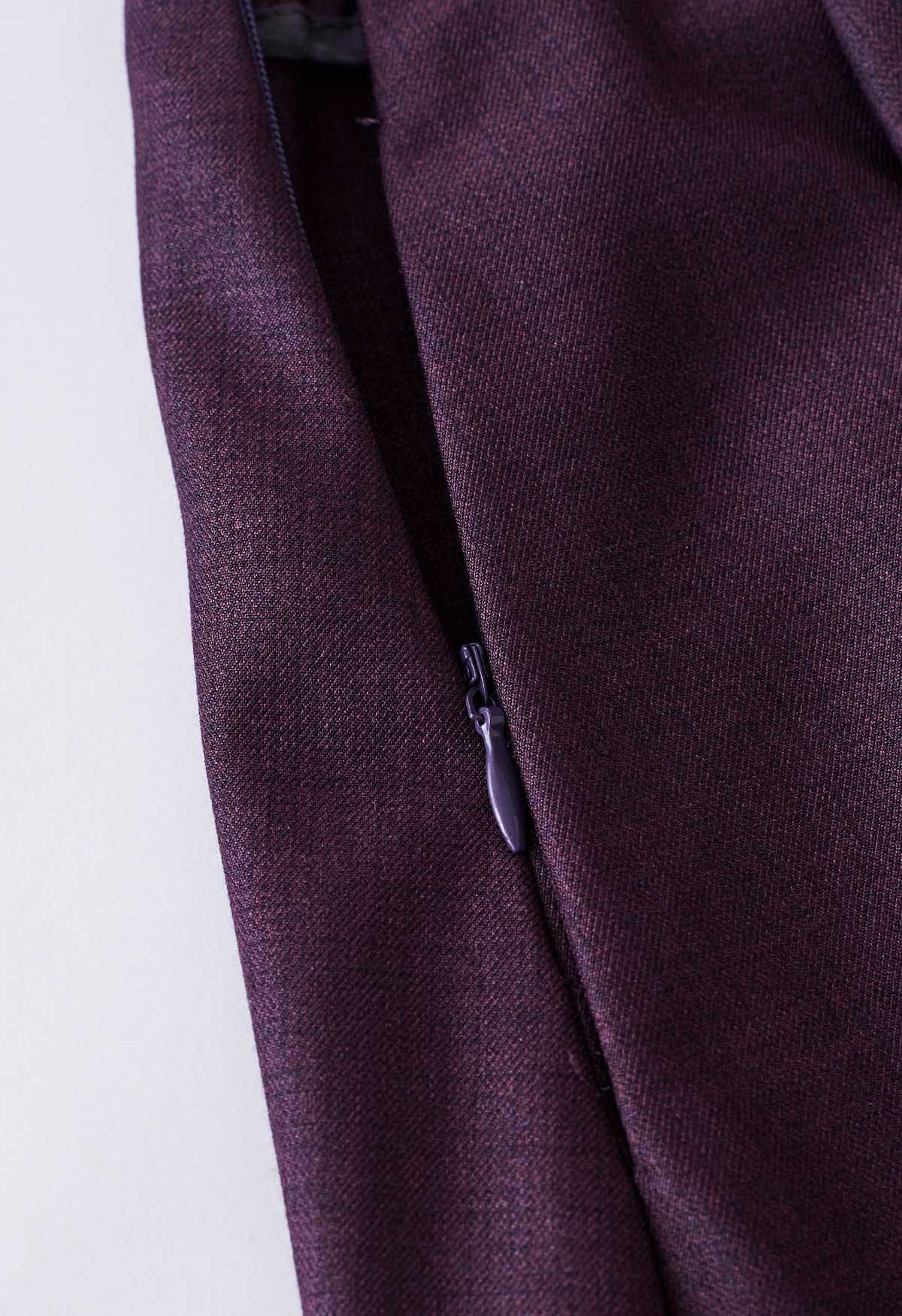 Side Pockets Pleated Midi Skirt in Plum