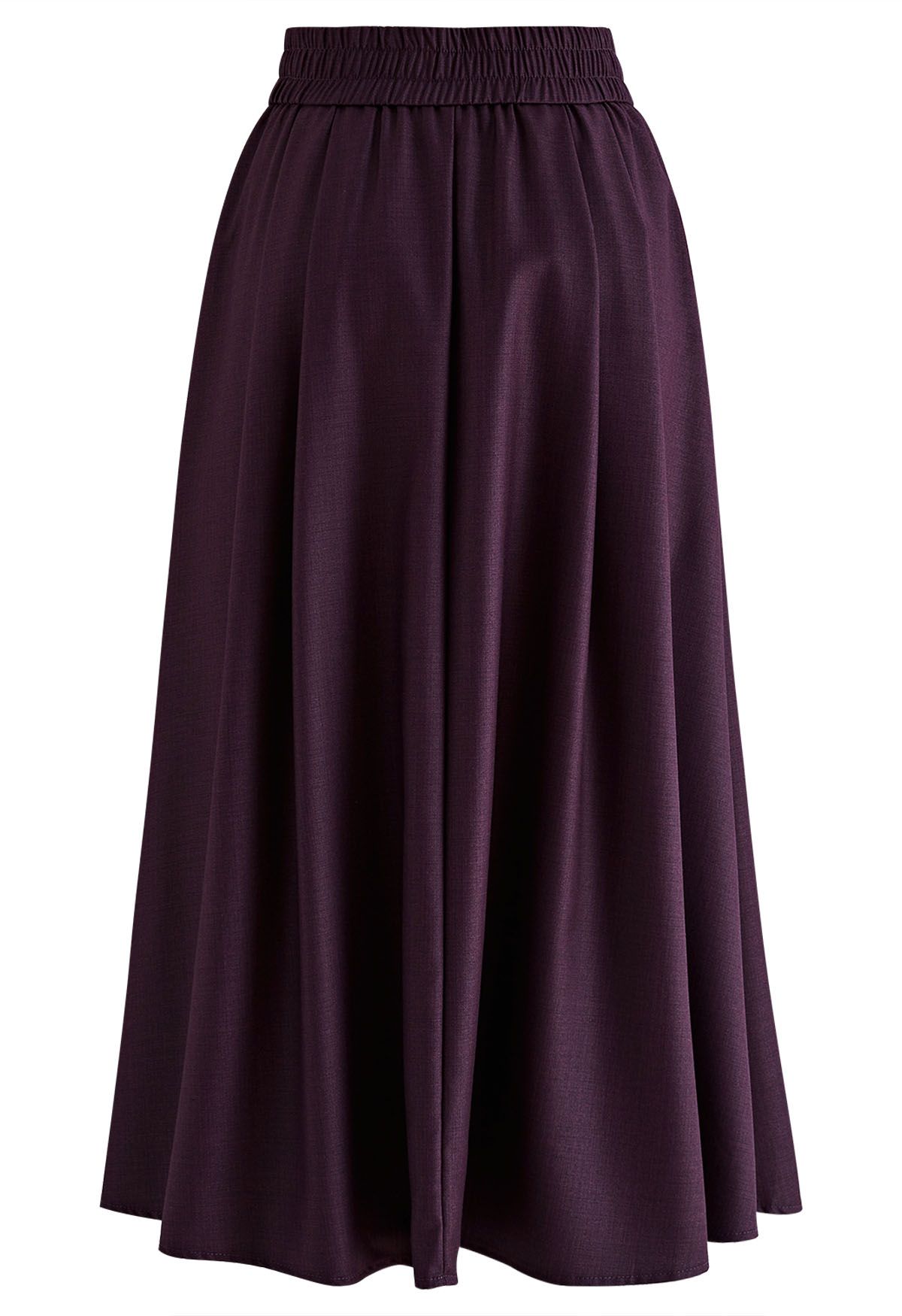 Side Pockets Pleated Midi Skirt in Plum - Retro, Indie and Unique Fashion