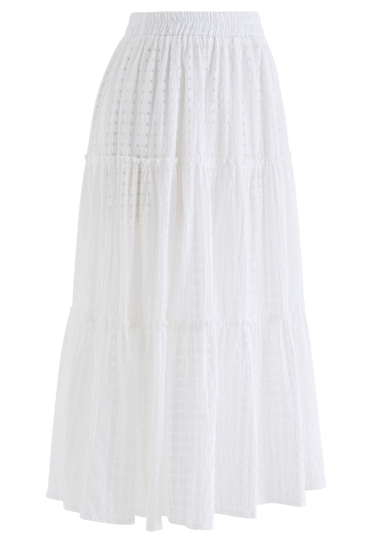 Check Pattern A-Line Midi Skirt in White - Retro, Indie and Unique Fashion