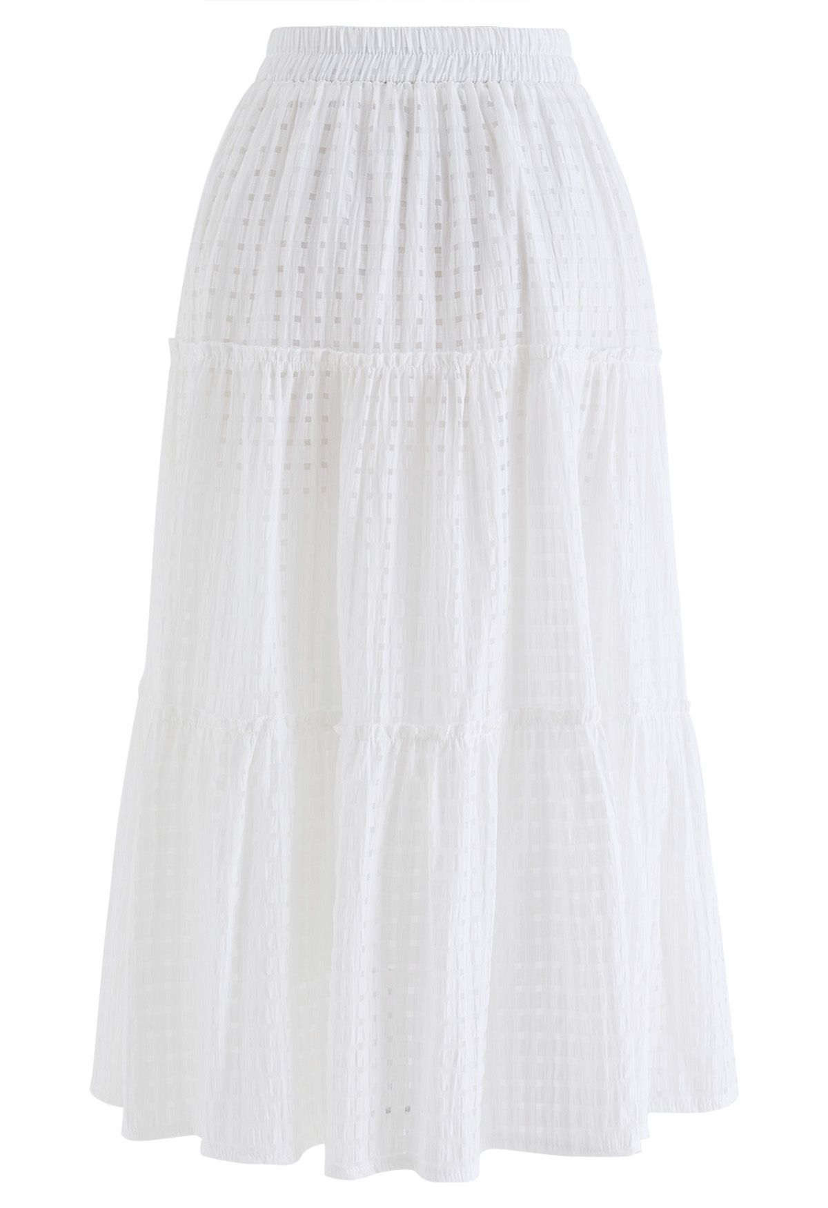 Check Pattern A-Line Midi Skirt in White - Retro, Indie and Unique Fashion