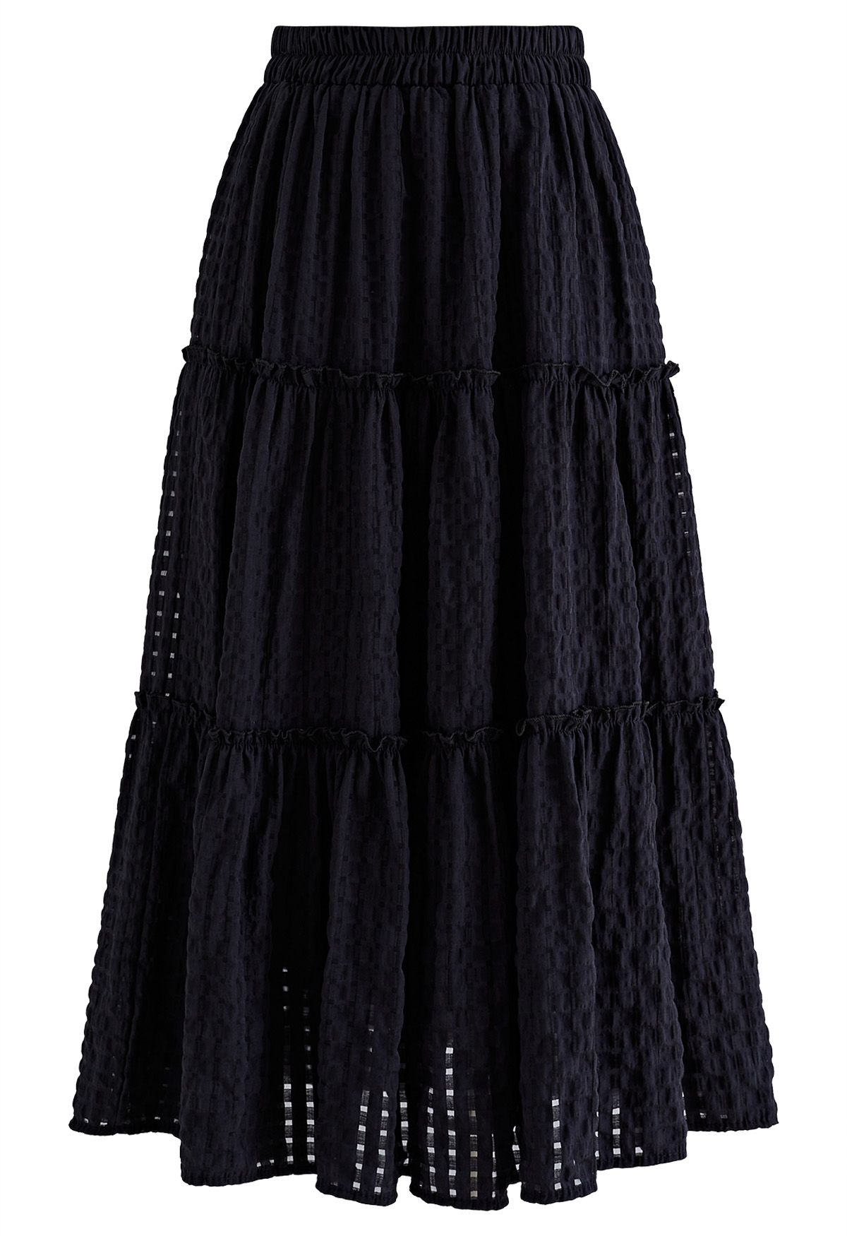 Check Pattern A-Line Midi Skirt in Black