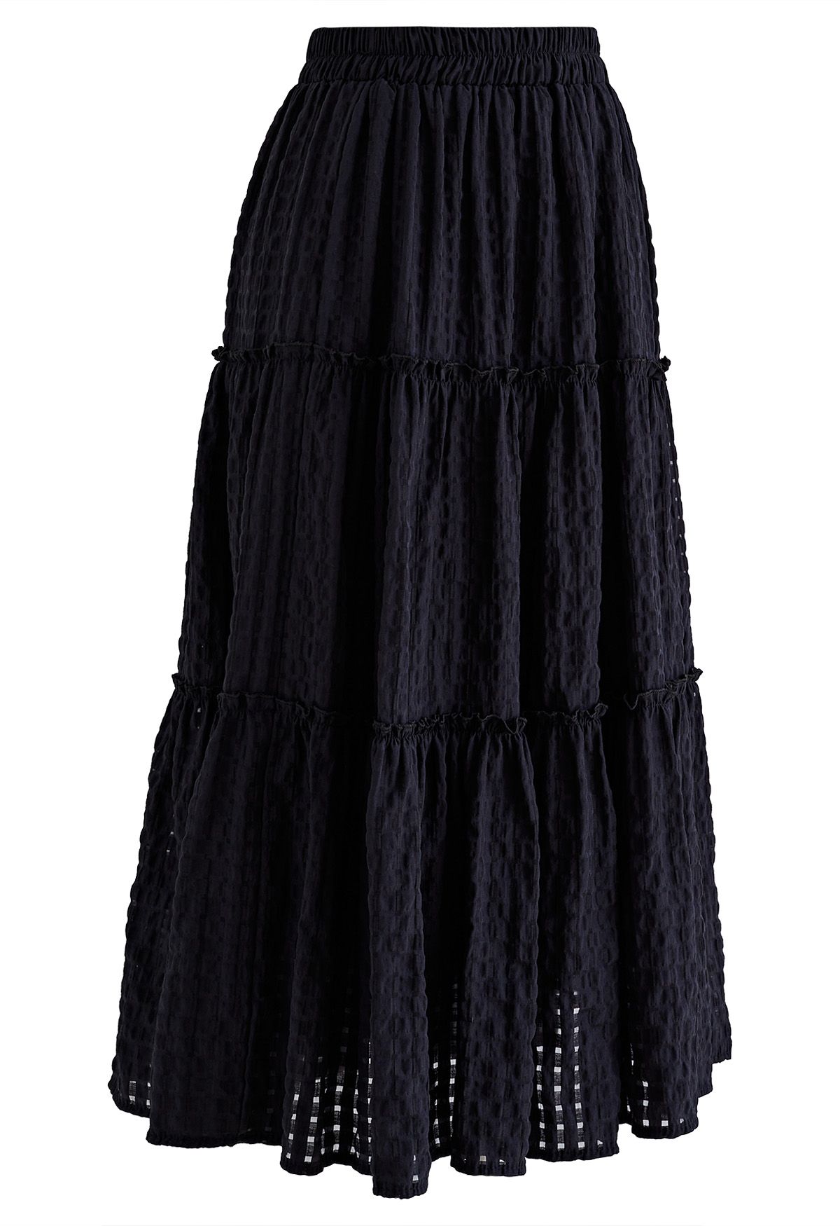 Check Pattern A-Line Midi Skirt in Black