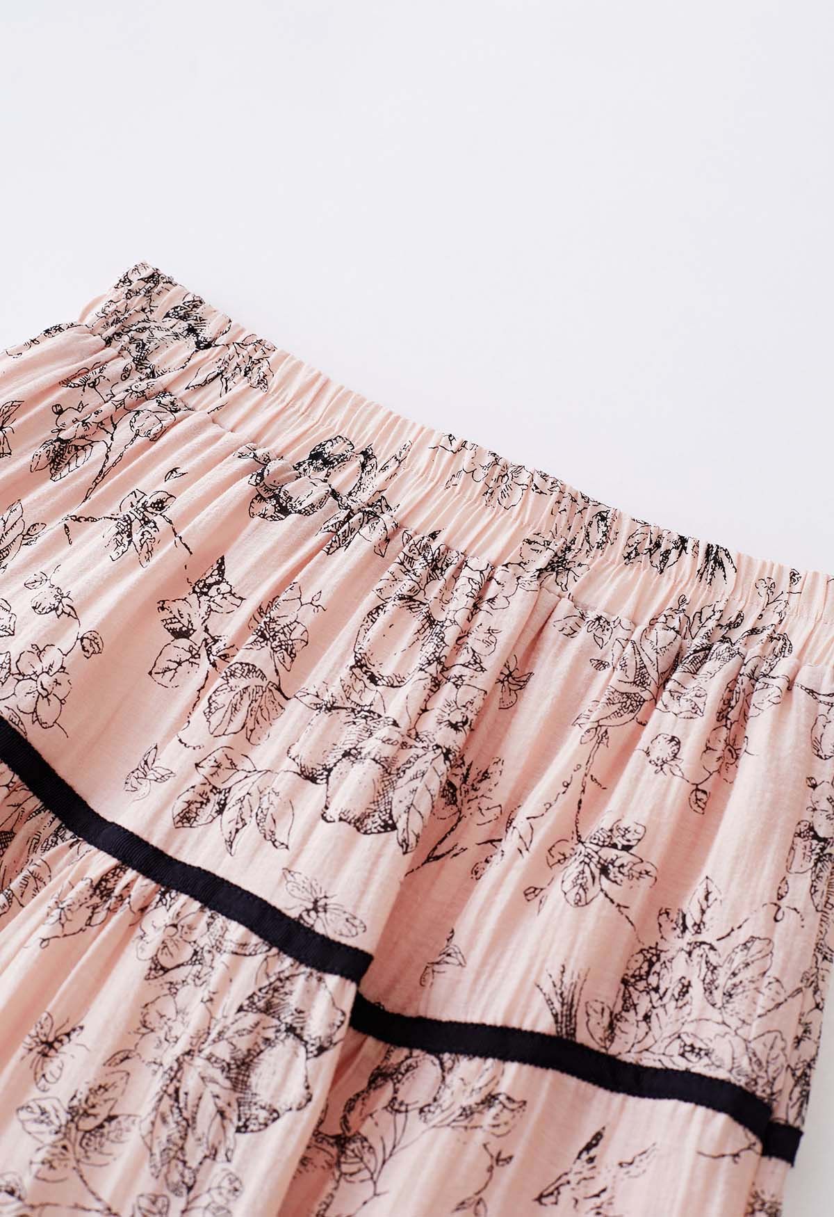 Sketch Garden Contrast Line Midi Skirt in Pink