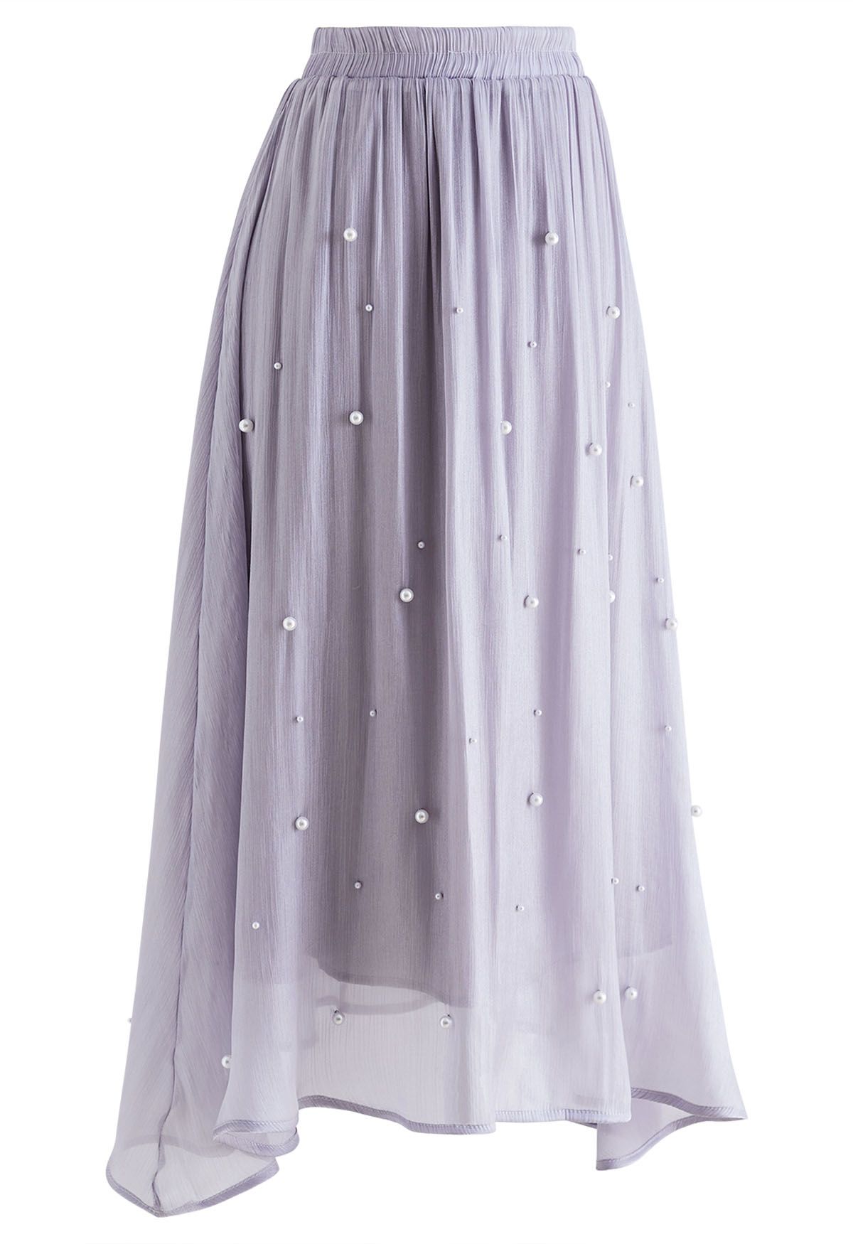 Irregular Pearl Shimmer Chiffon Skirt in Lavender