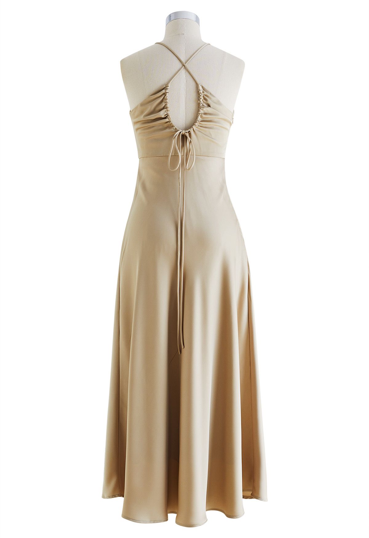 Crisscross Lace-Up Back Satin Dress in Sand