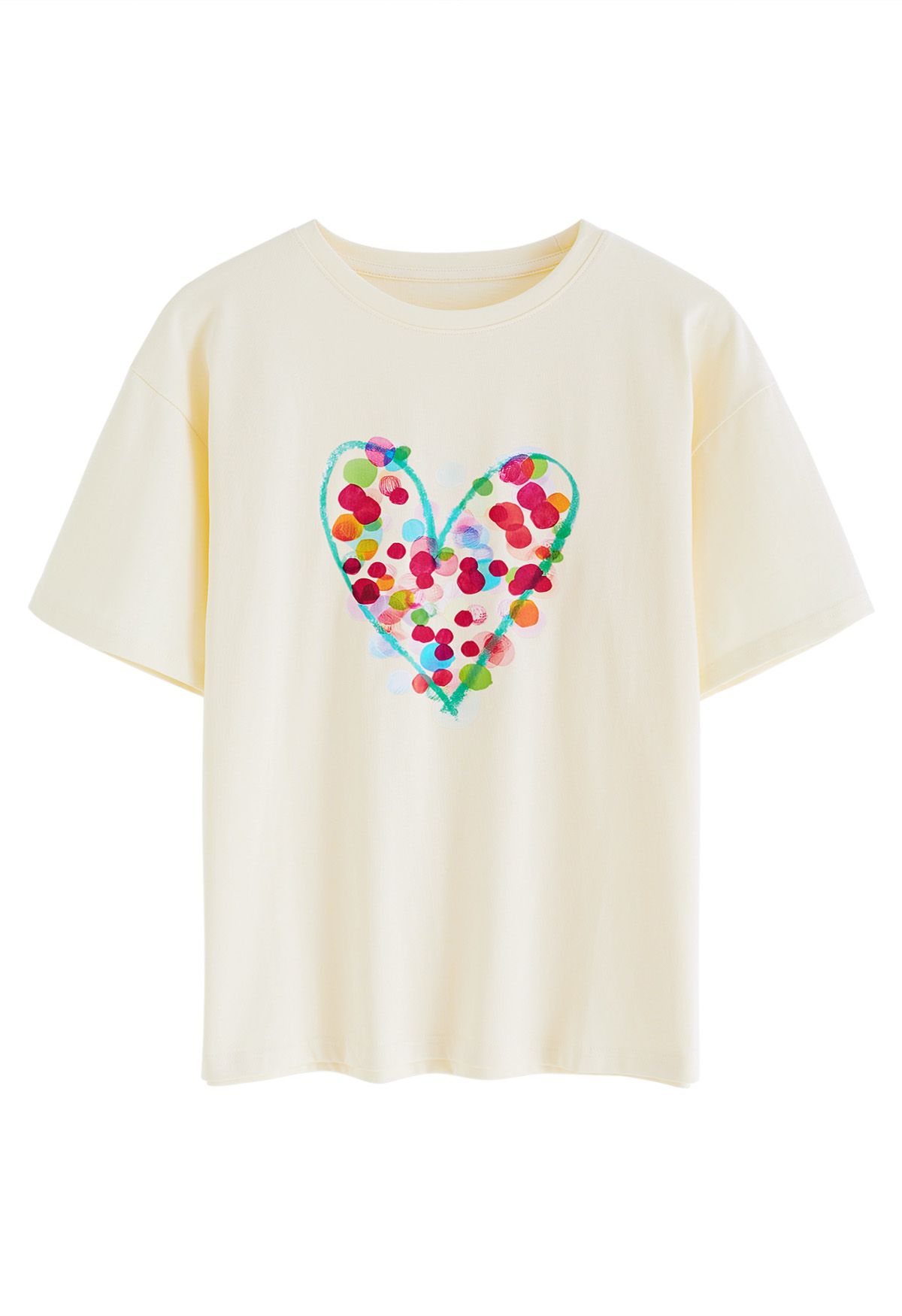 Doodle Heart Printed T-Shirt in Light Yellow