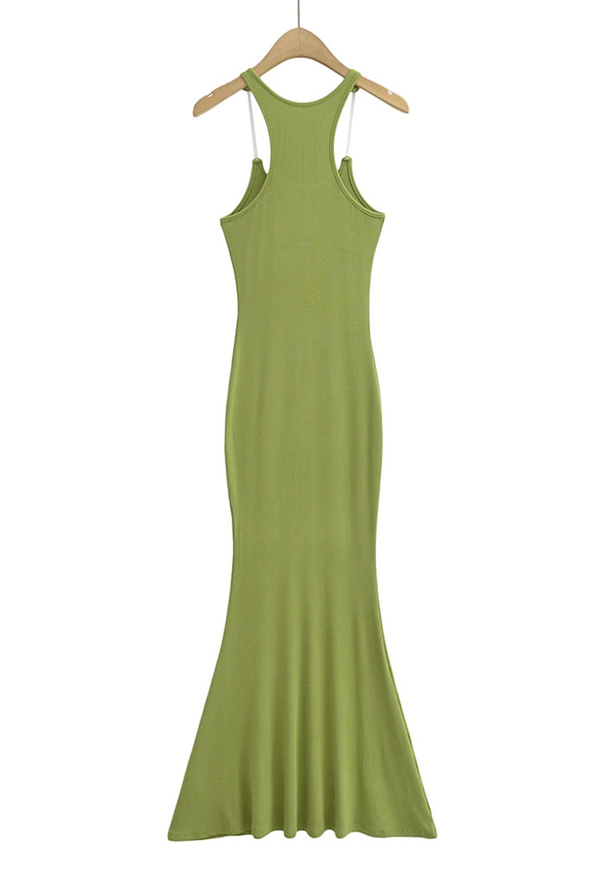 Transparent Straps Mermaid Cami Dress in Moss Green