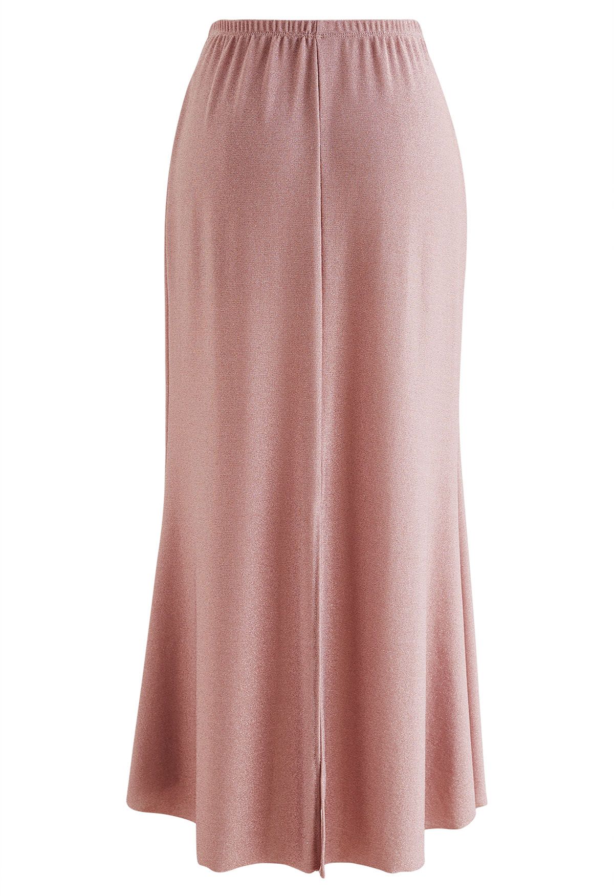 Shimmery Raw-Cut Frilling Maxi Skirt in Blush