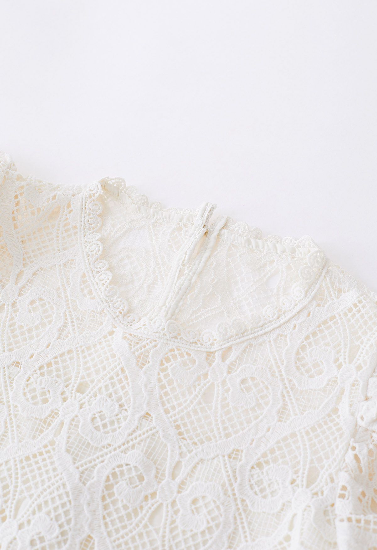 Heart Pattern Cutwork Lace Top in Cream