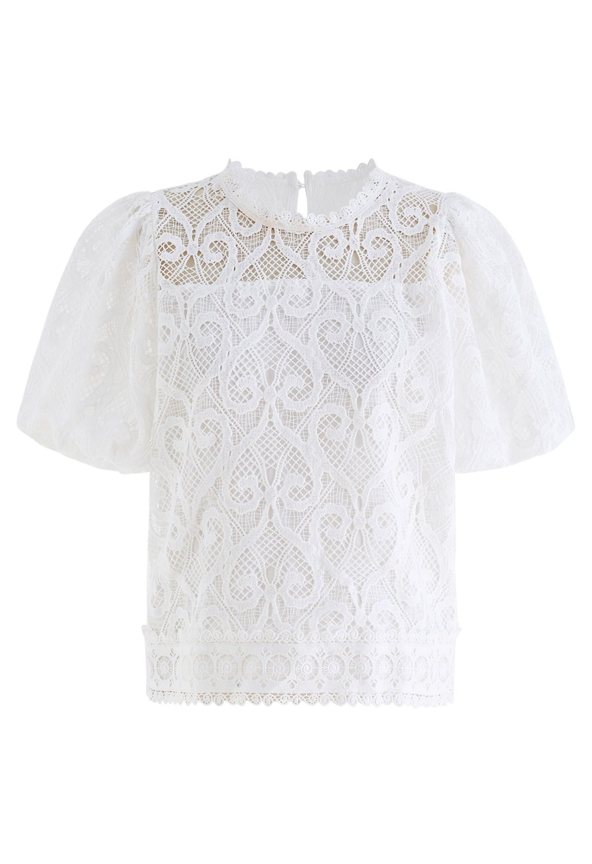 Heart Pattern Cutwork Lace Top in White - Retro, Indie and Unique Fashion